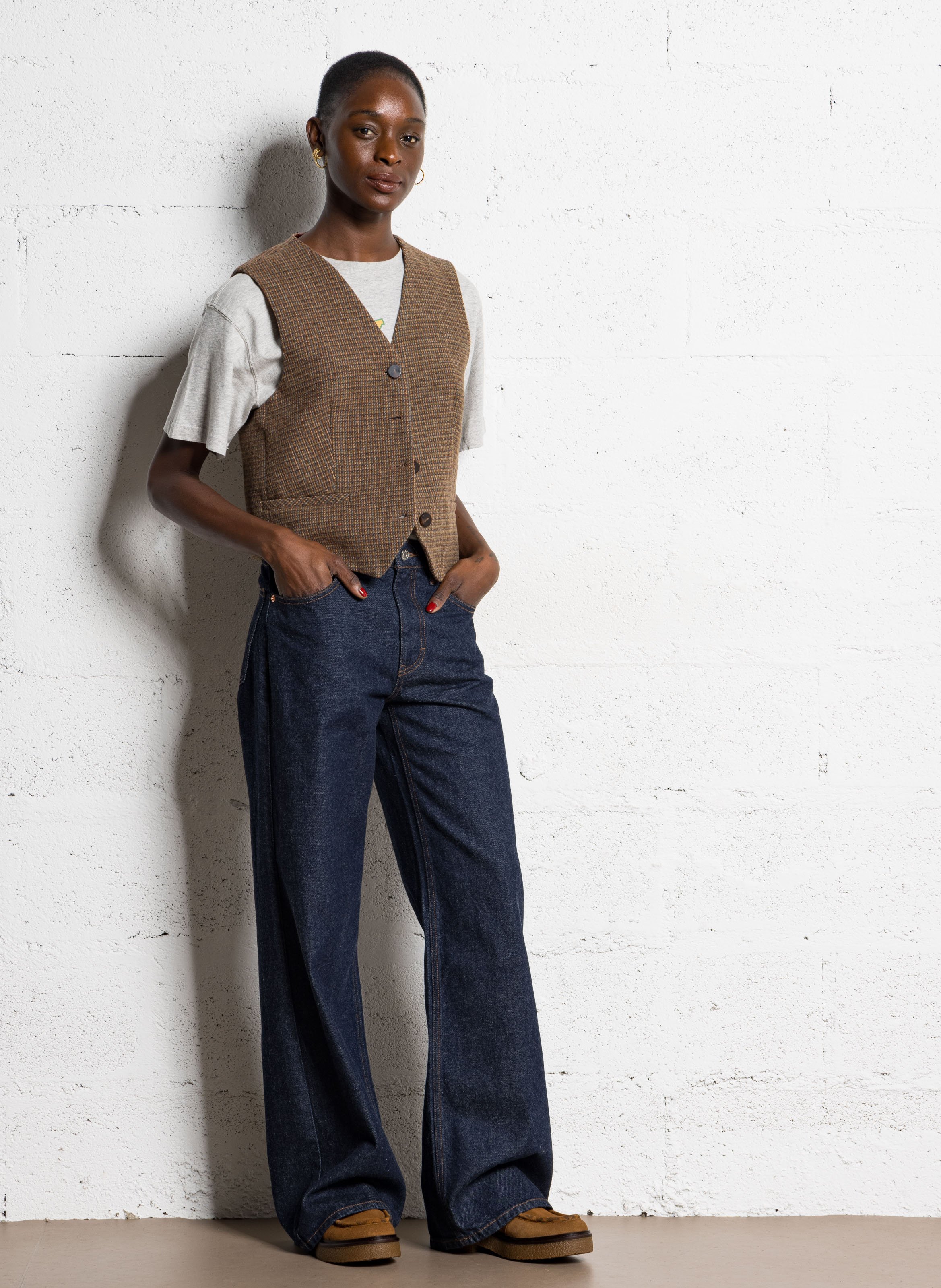 Gilet cintré imprimé SEE U SOON Marron