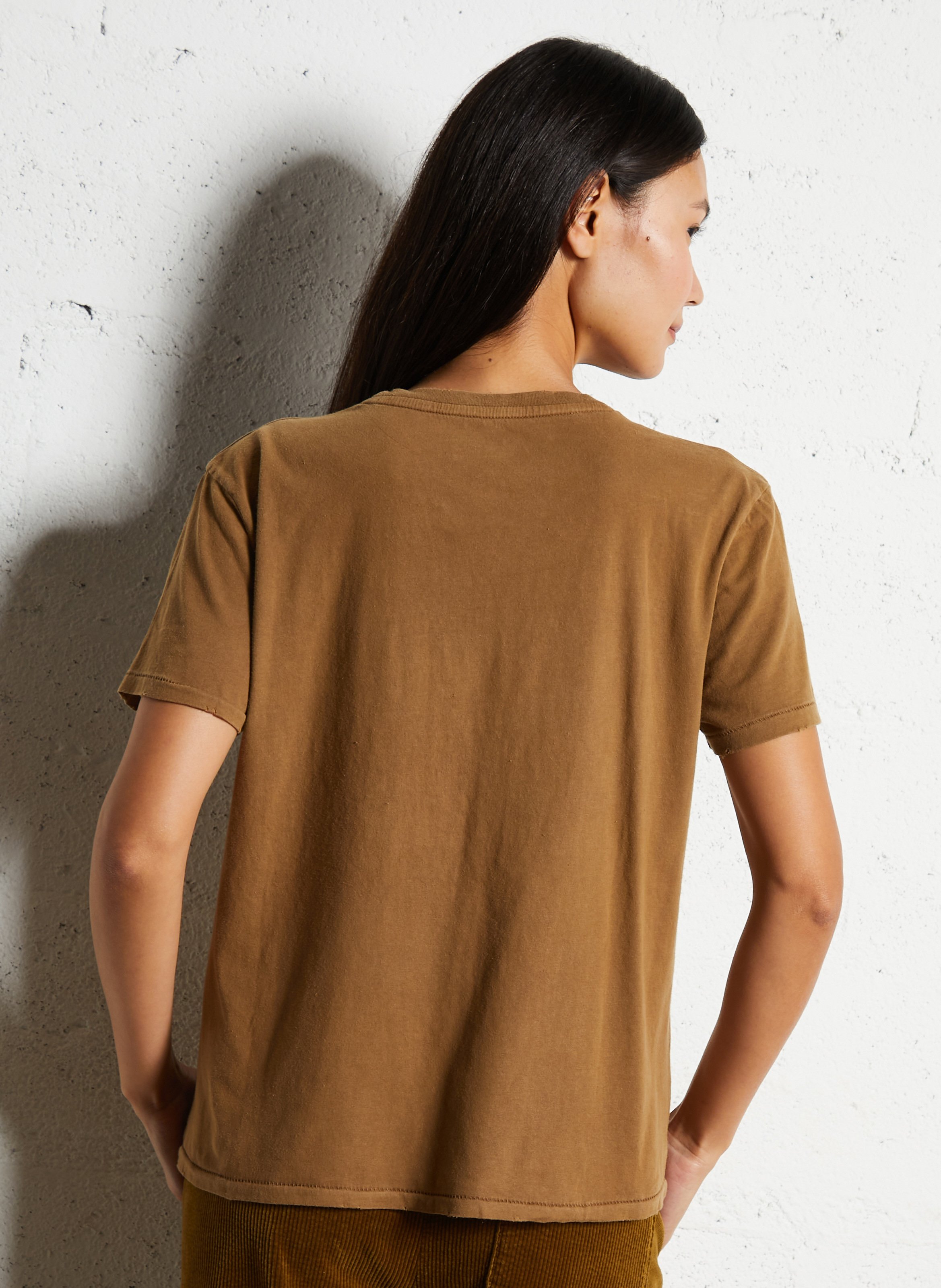 Tee-shirt droit col rond sérigraphié en coton NEWTONE Marron