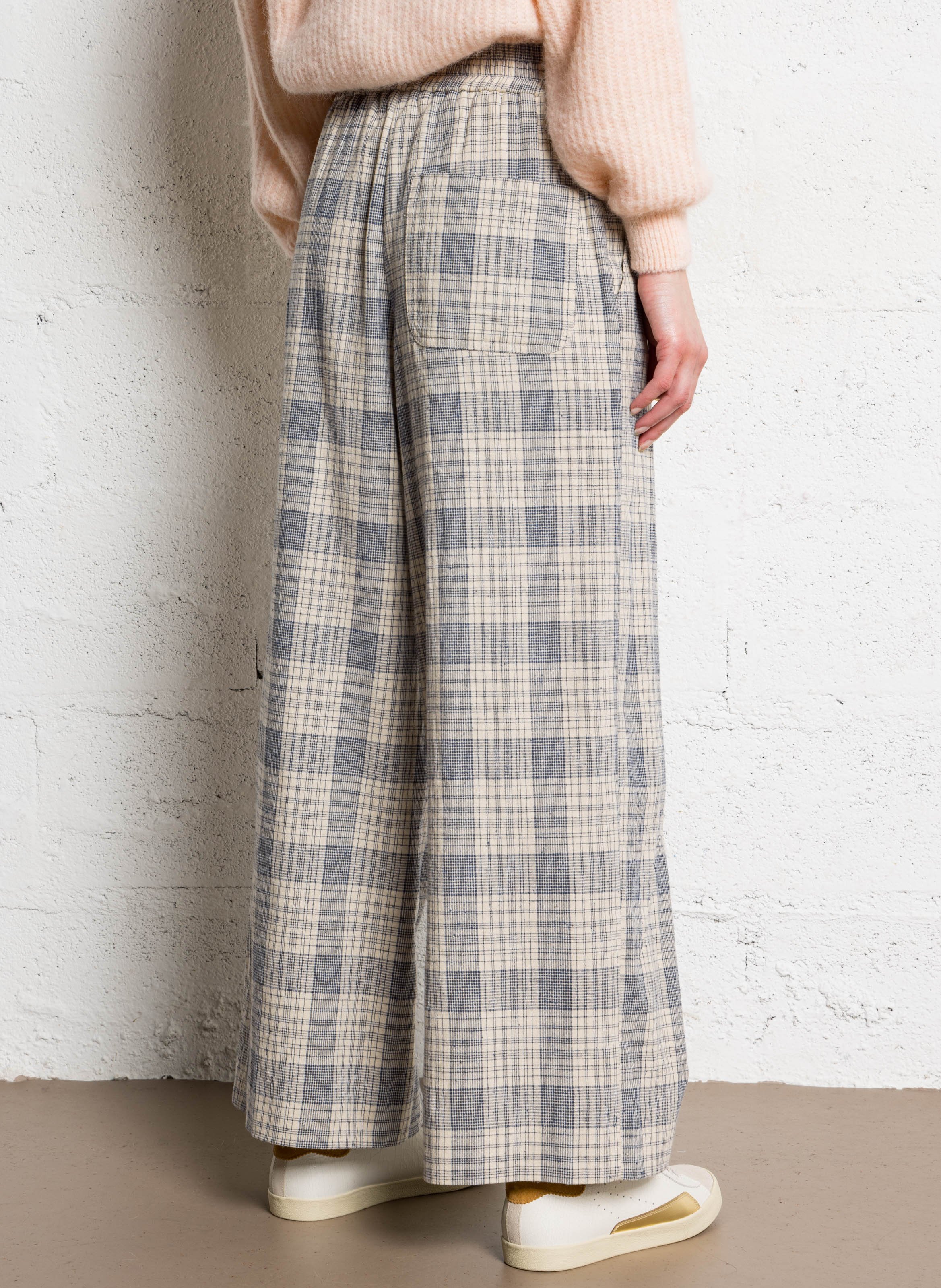 Wide checked pants in cotton and linen blend HOD PARIS Blue