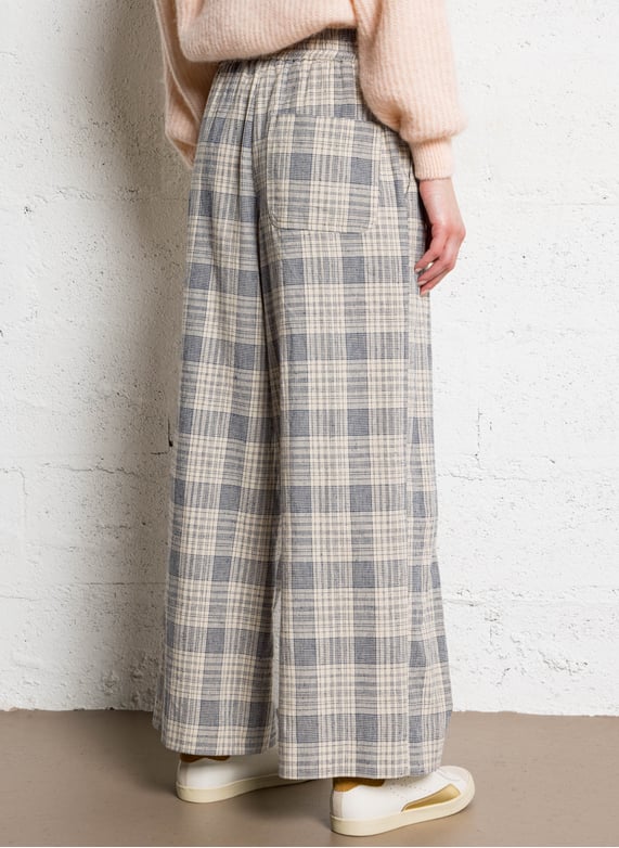Wide checked pants in cotton and linen blend | Blue by HOD PARIS Wide checked pants in cotton and linen blend Blue