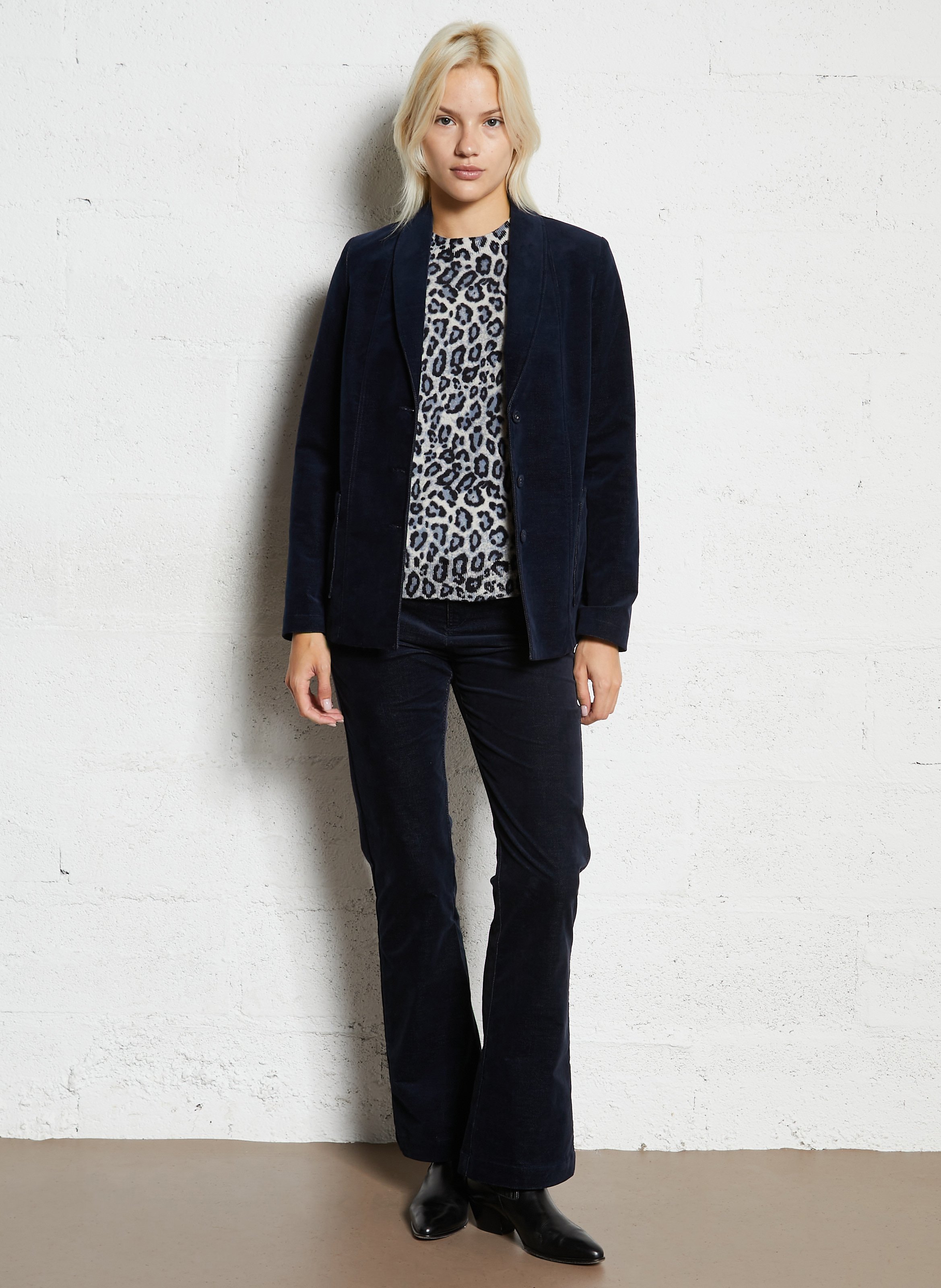 Veste tailleur droite en coton mélangé I CODE Bleu