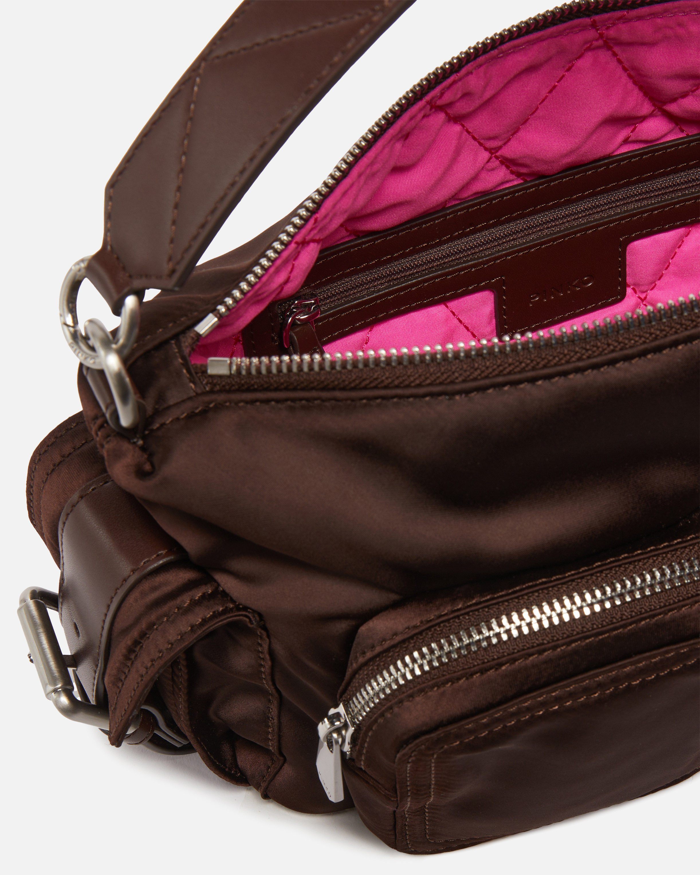 Medium satin camera bag with love birds logo PINKO Brown