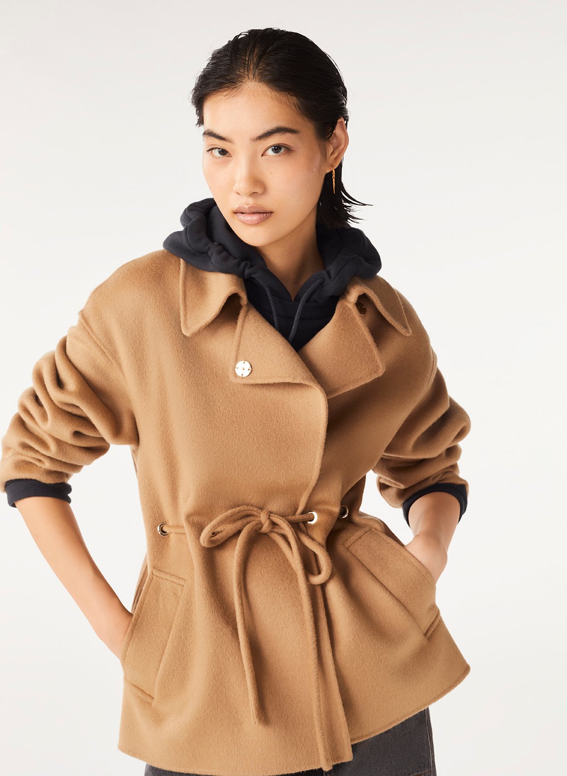 Loose-fit wool-blend coat with classic collar BA&amp;SH Brown