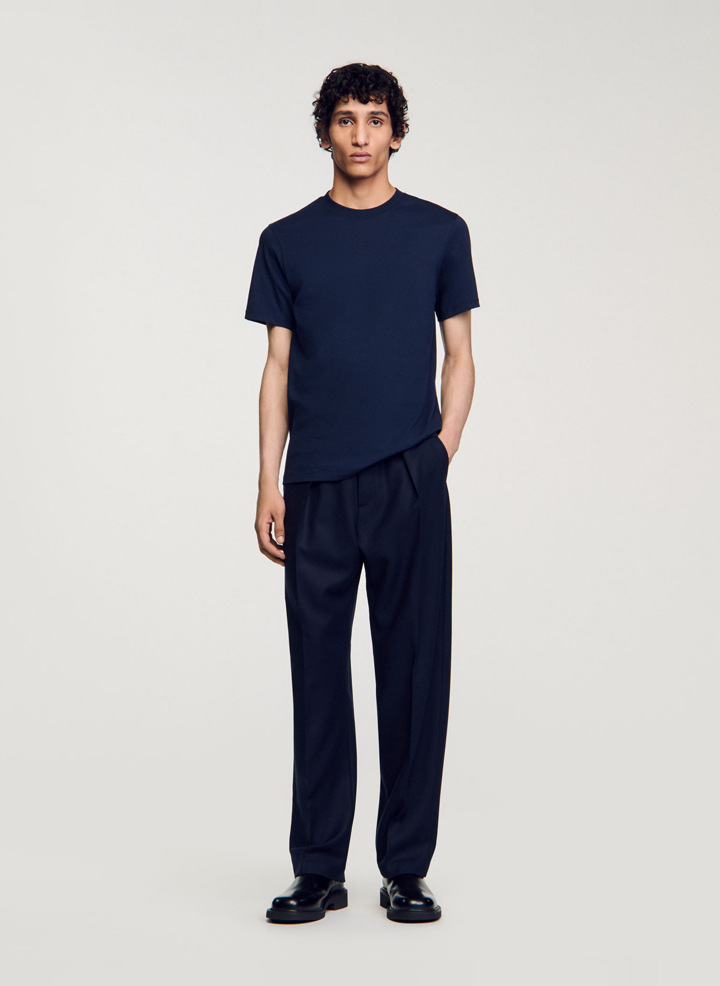 Recht, katoenen T-shirt met ronde hals SANDRO Blauw