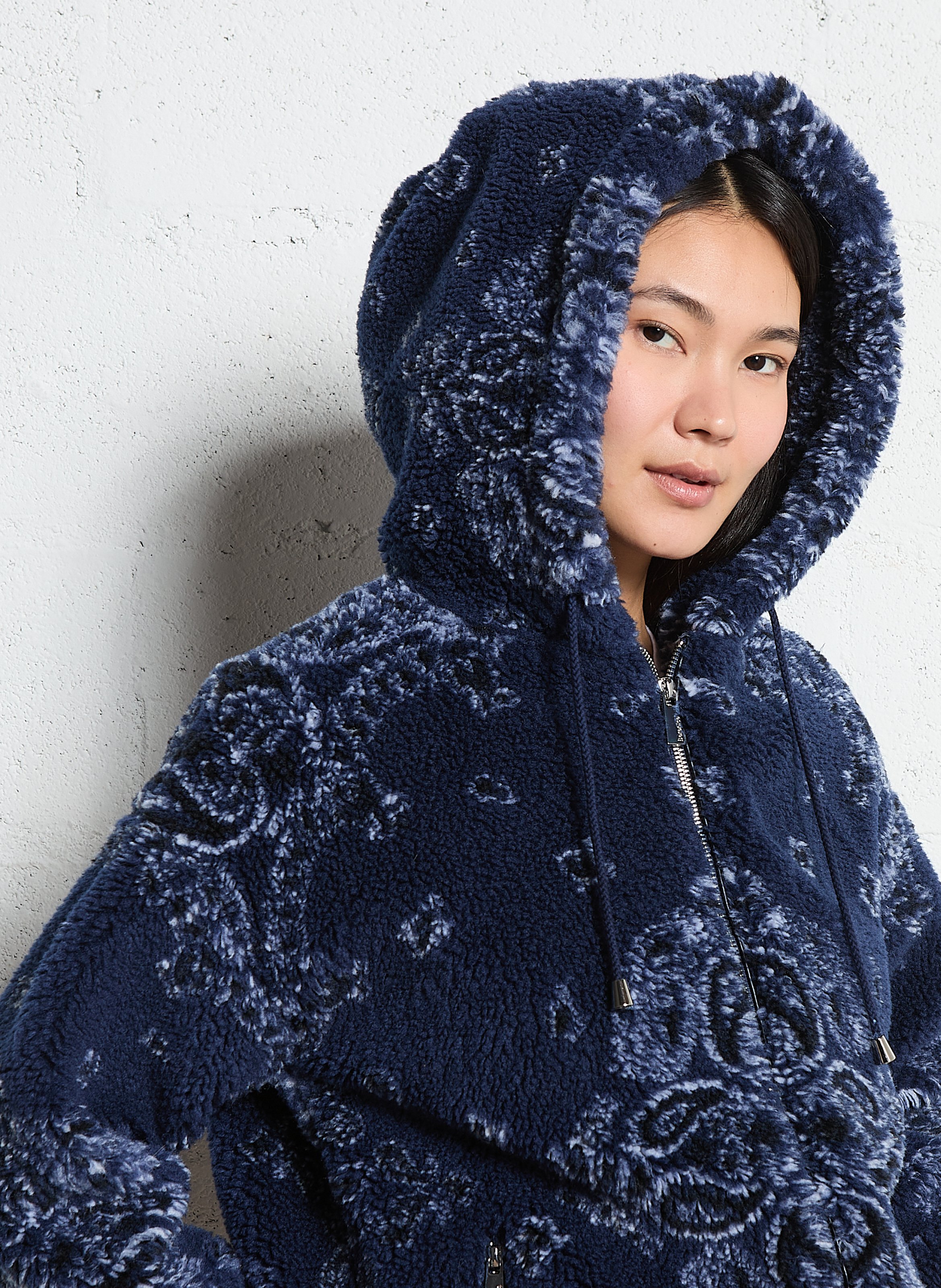 Veste à capuche en fausse fourrure imprimée BERENICE Bleu