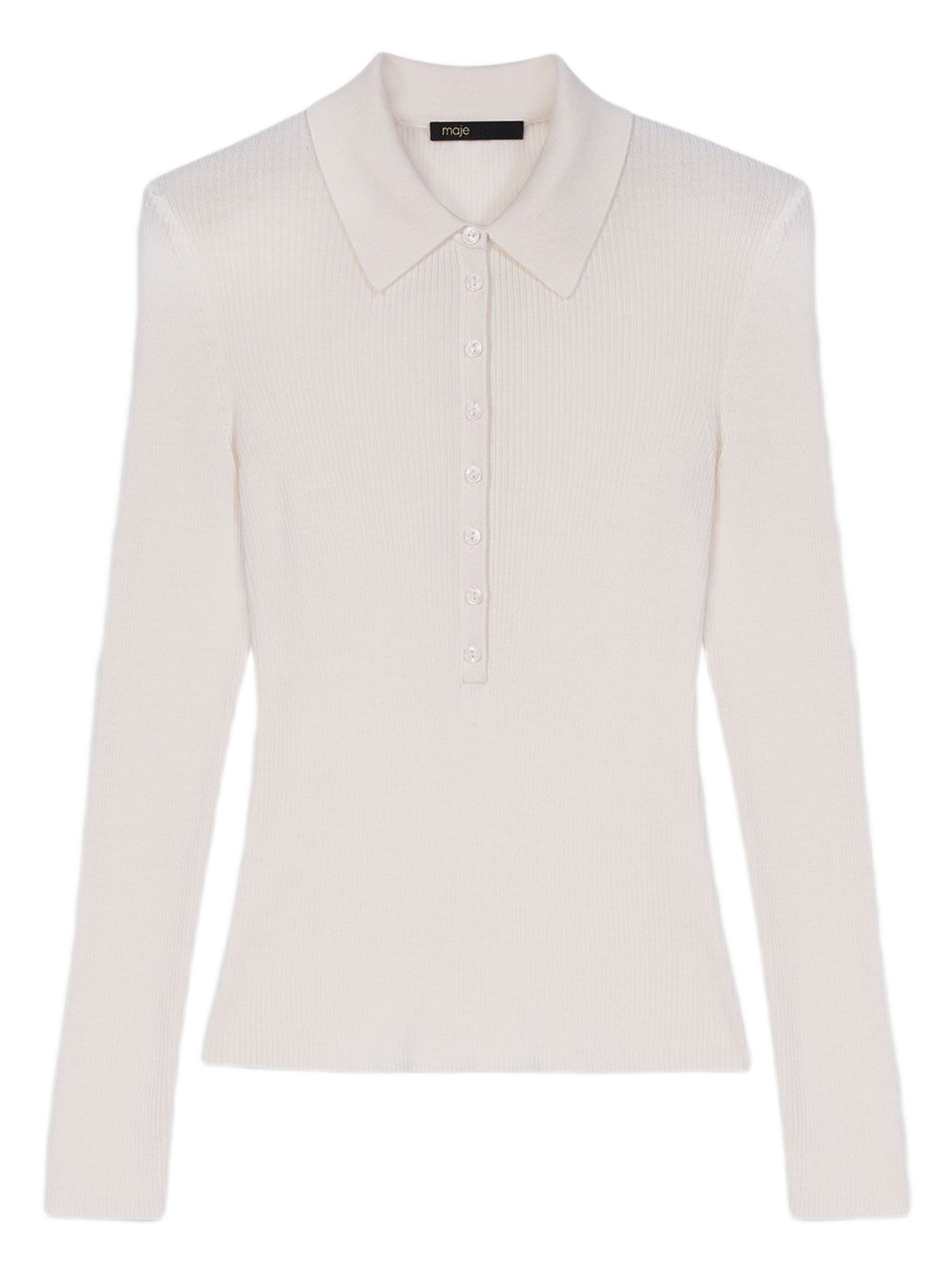 Pull col polo en laine et soie MAJE Beige