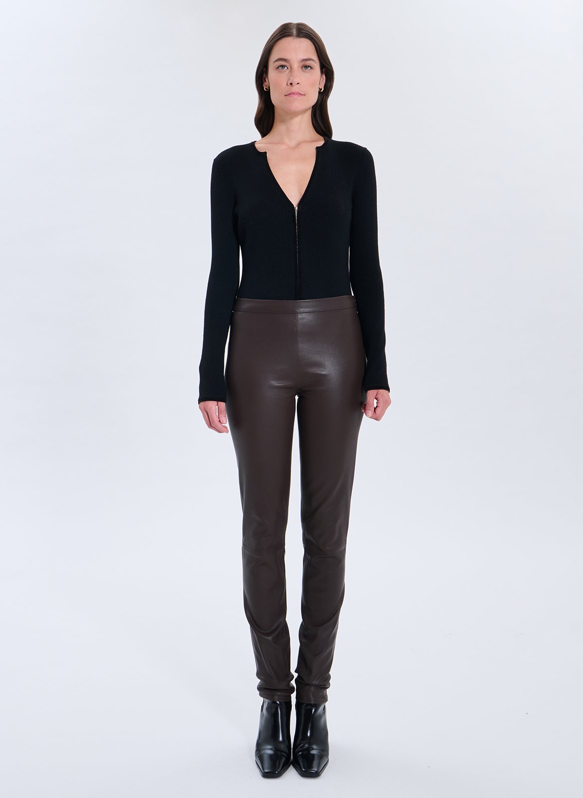 Skinny leather pants in plain color ZAPA Brown