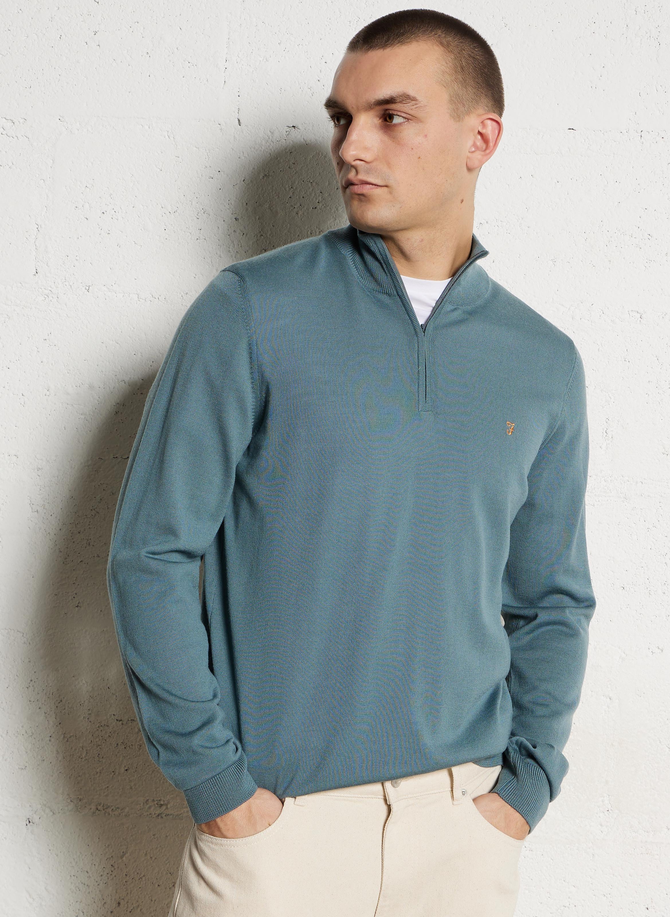 Pull col camionneur en laine regular fit FARAH Bleu