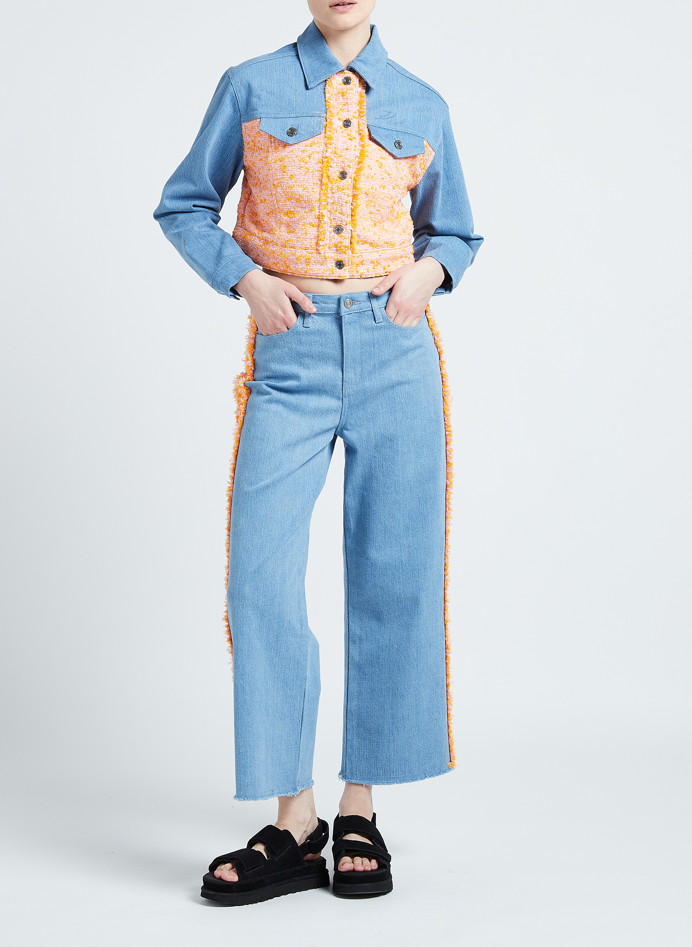 Rechte jeans van bouclé uit stretchkatoen KARL LAGERFELD Blauw