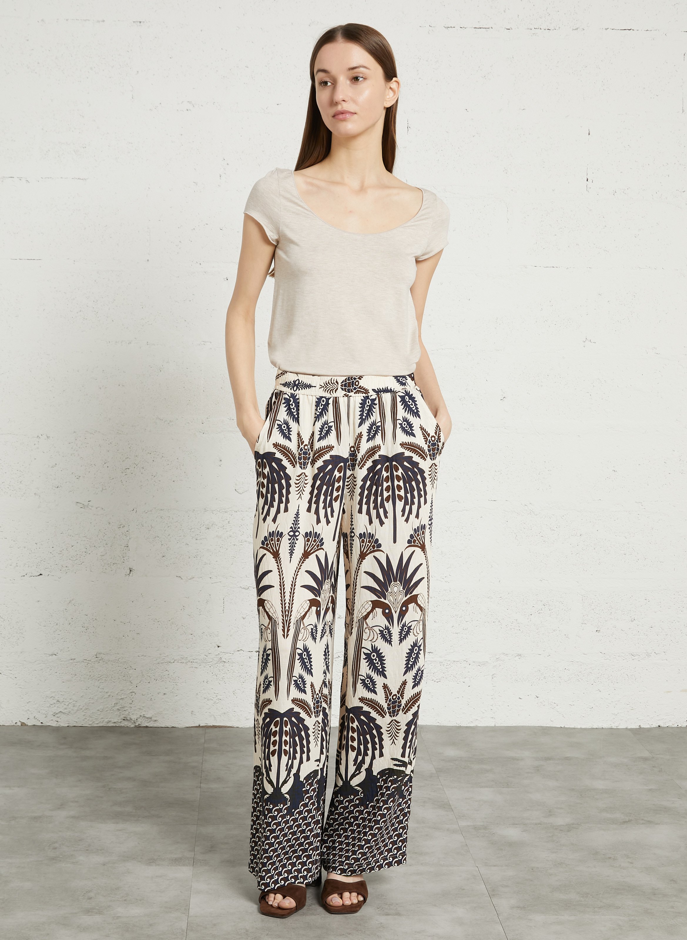 Tee-shirt droit manches courtes chiné MAJESTIC FILATURES Beige