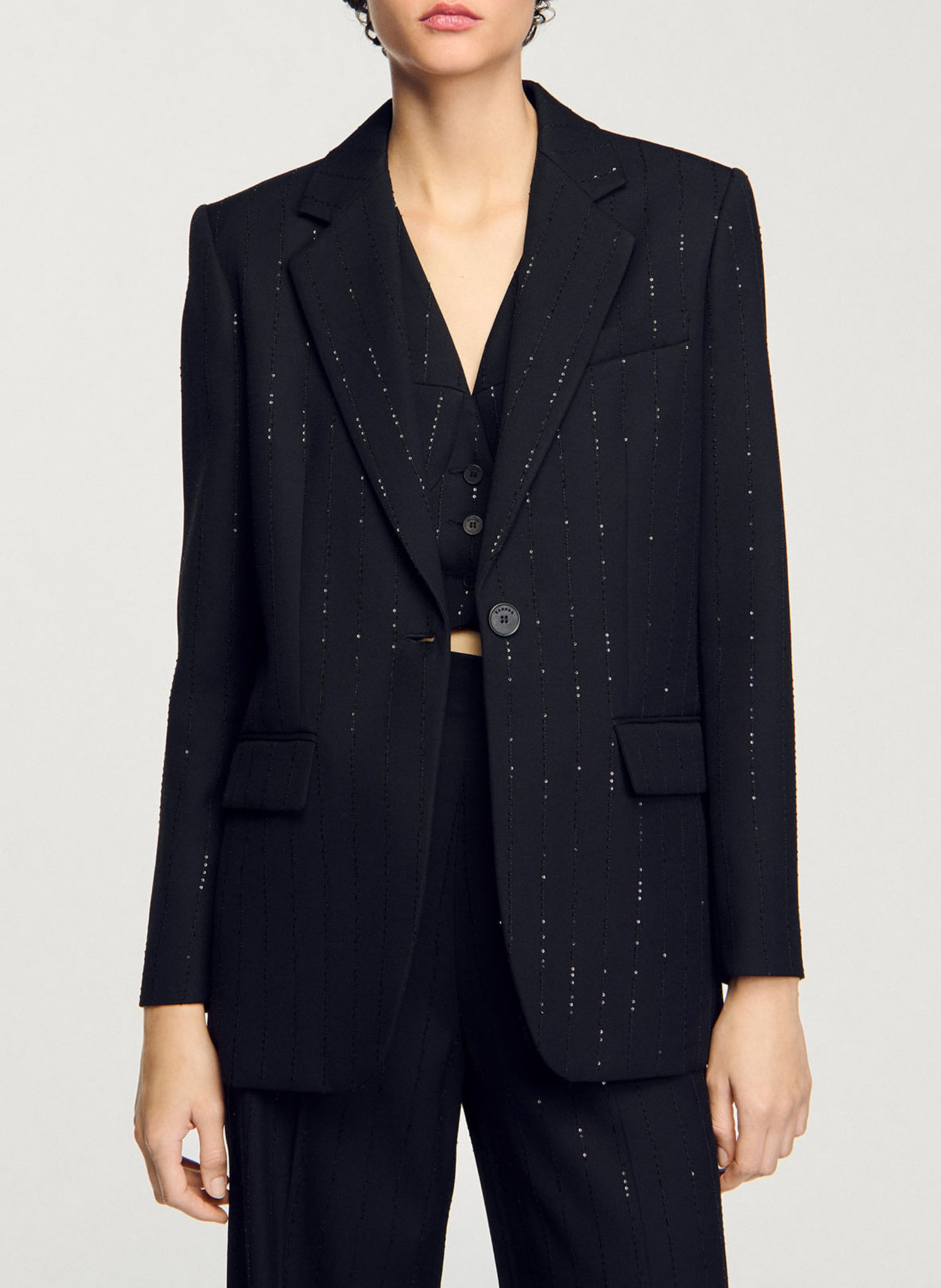 Striped blazer with sequins SANDRO Black