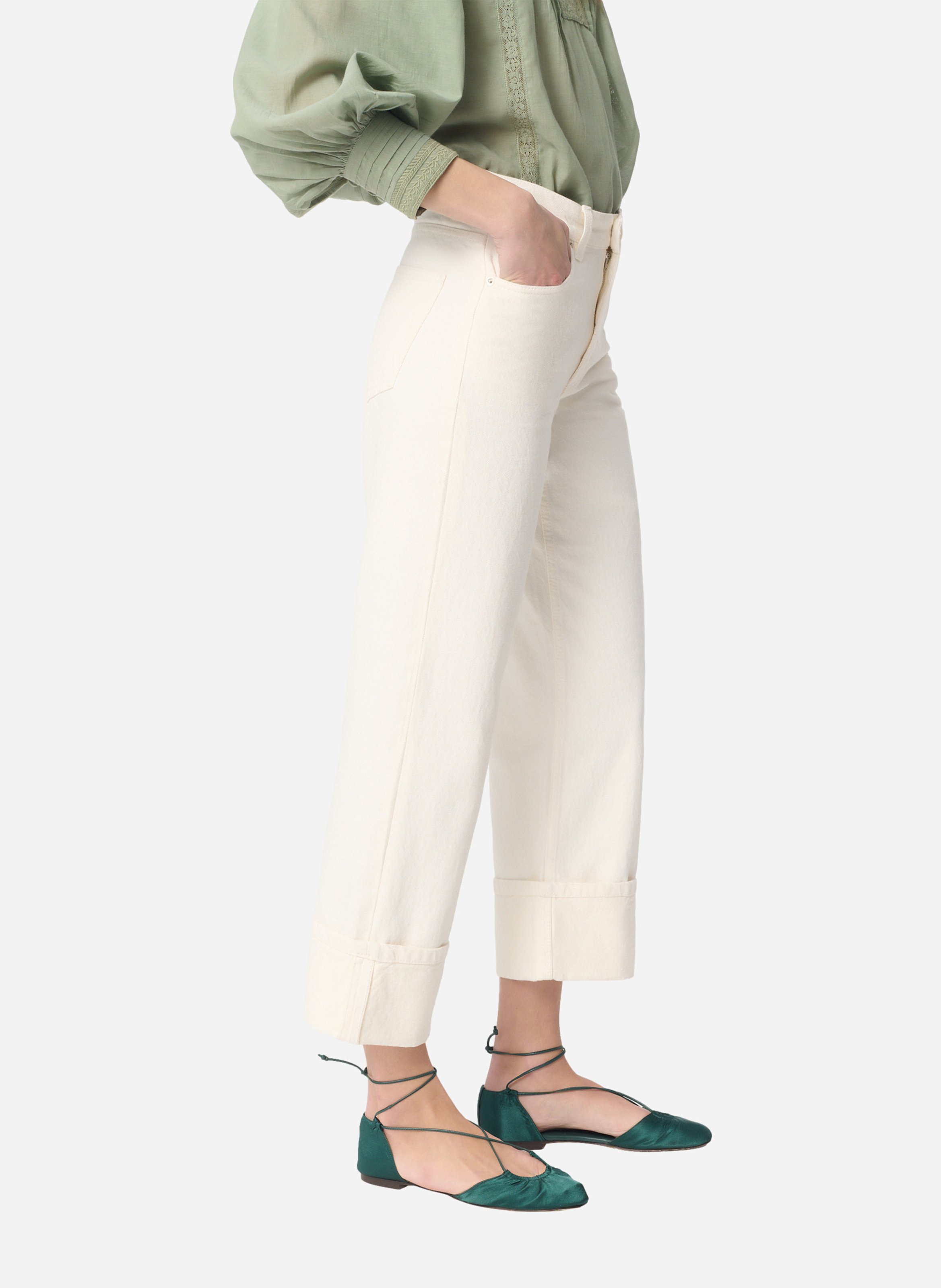 Pantalón de algodón recto Csally VANESSA BRUNO Blanco