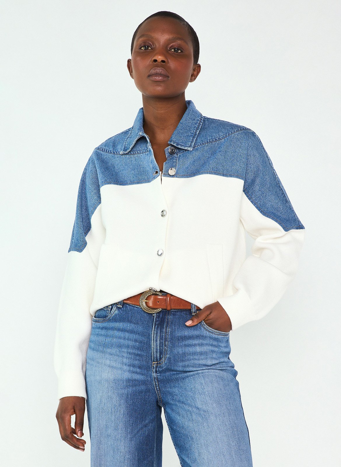 Vest met klassieke kraag en dubbele stof MAISON 123 Wit