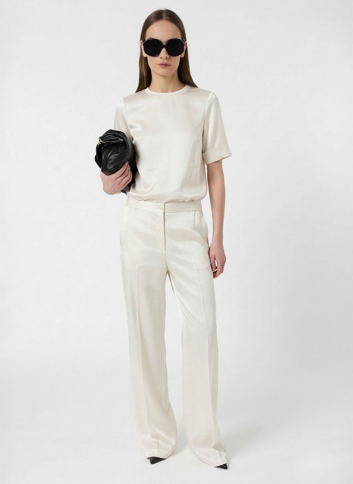 Short-sleeved solid satin top GERARD DAREL Beige