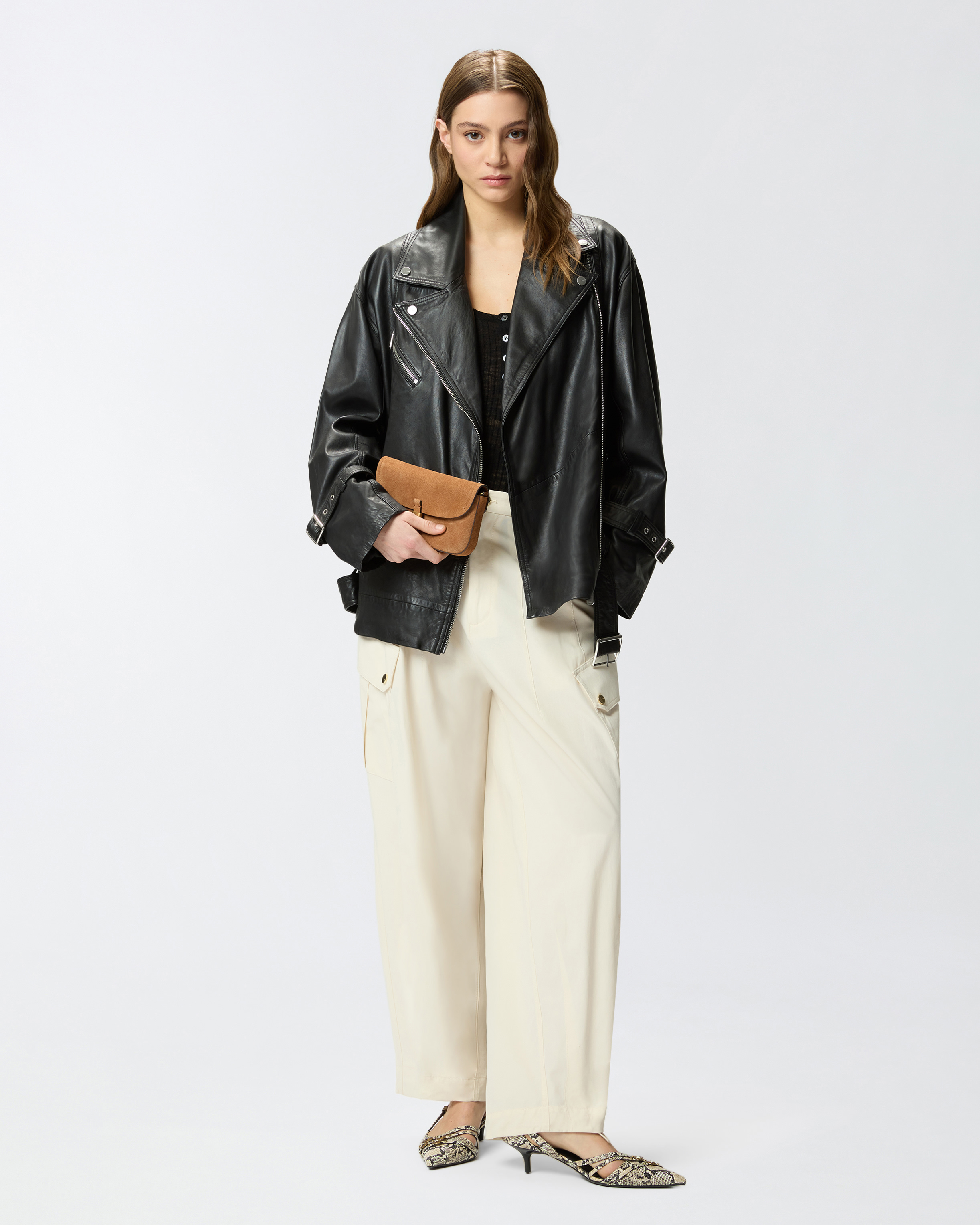 Pantalon fluide en coton PINKO Beige