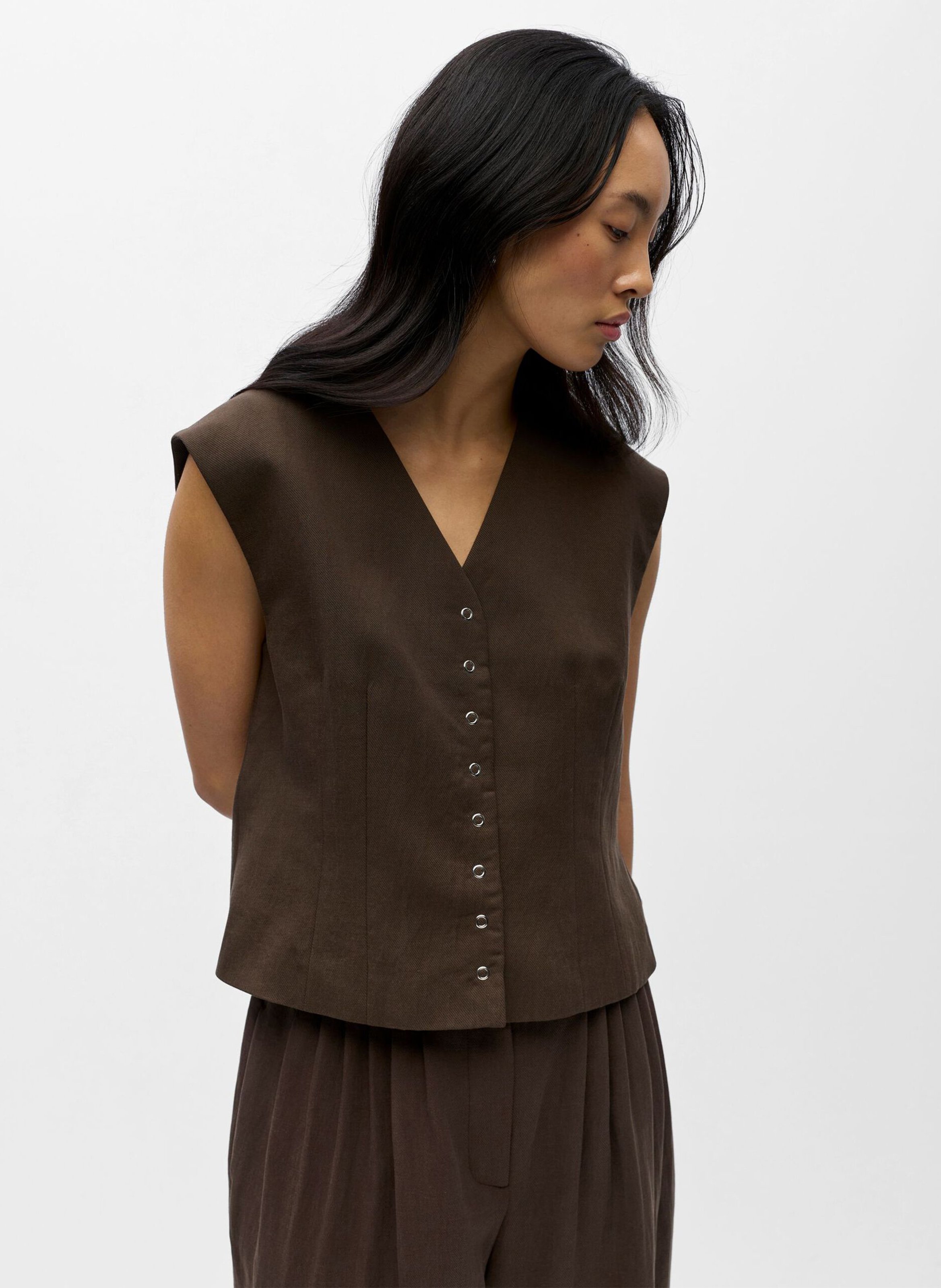 Fitted V-neck vest OBJECT Brown