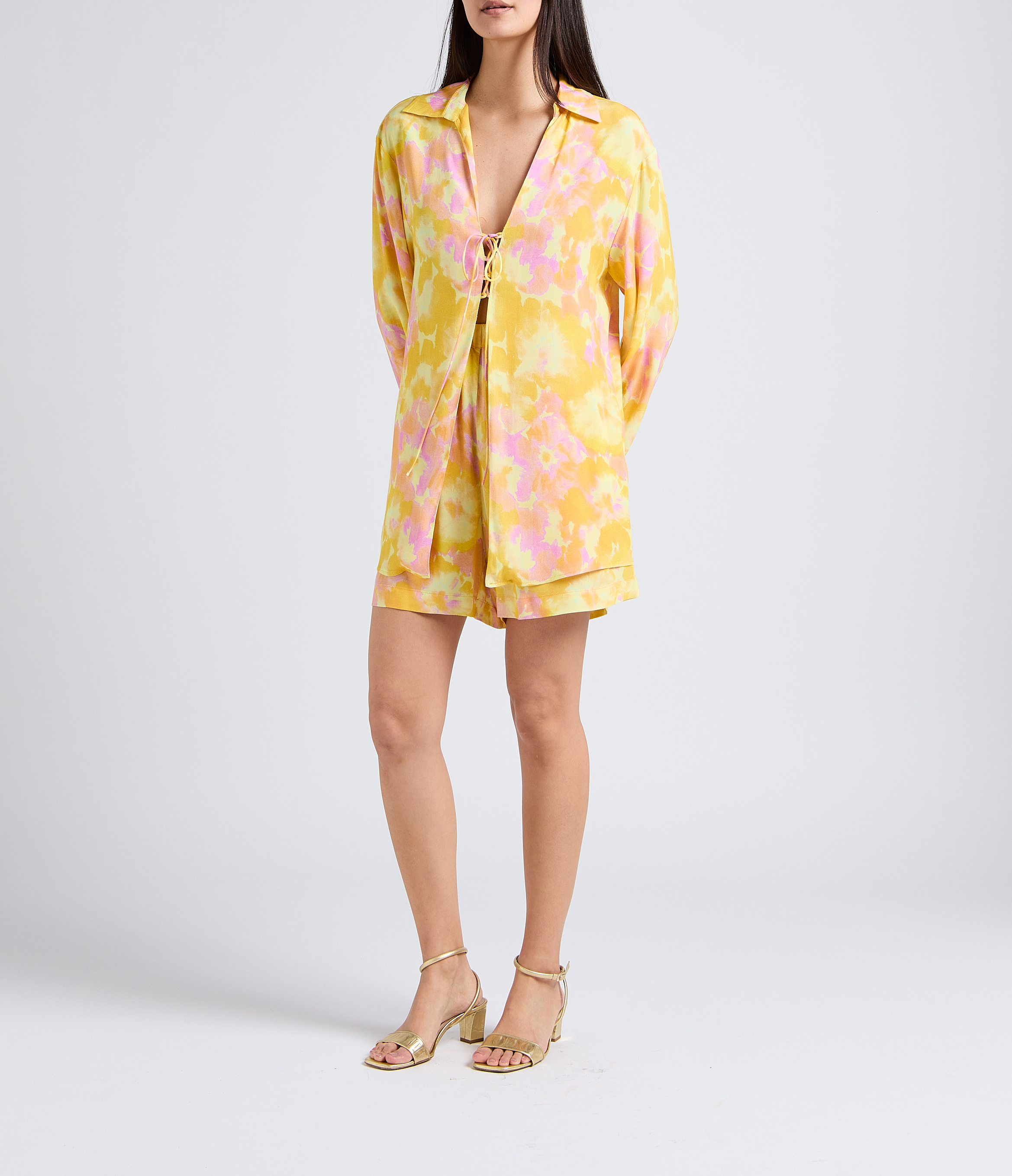 Printed high-waisted straight-leg shorts THE NEW SOCIETY Multicolored