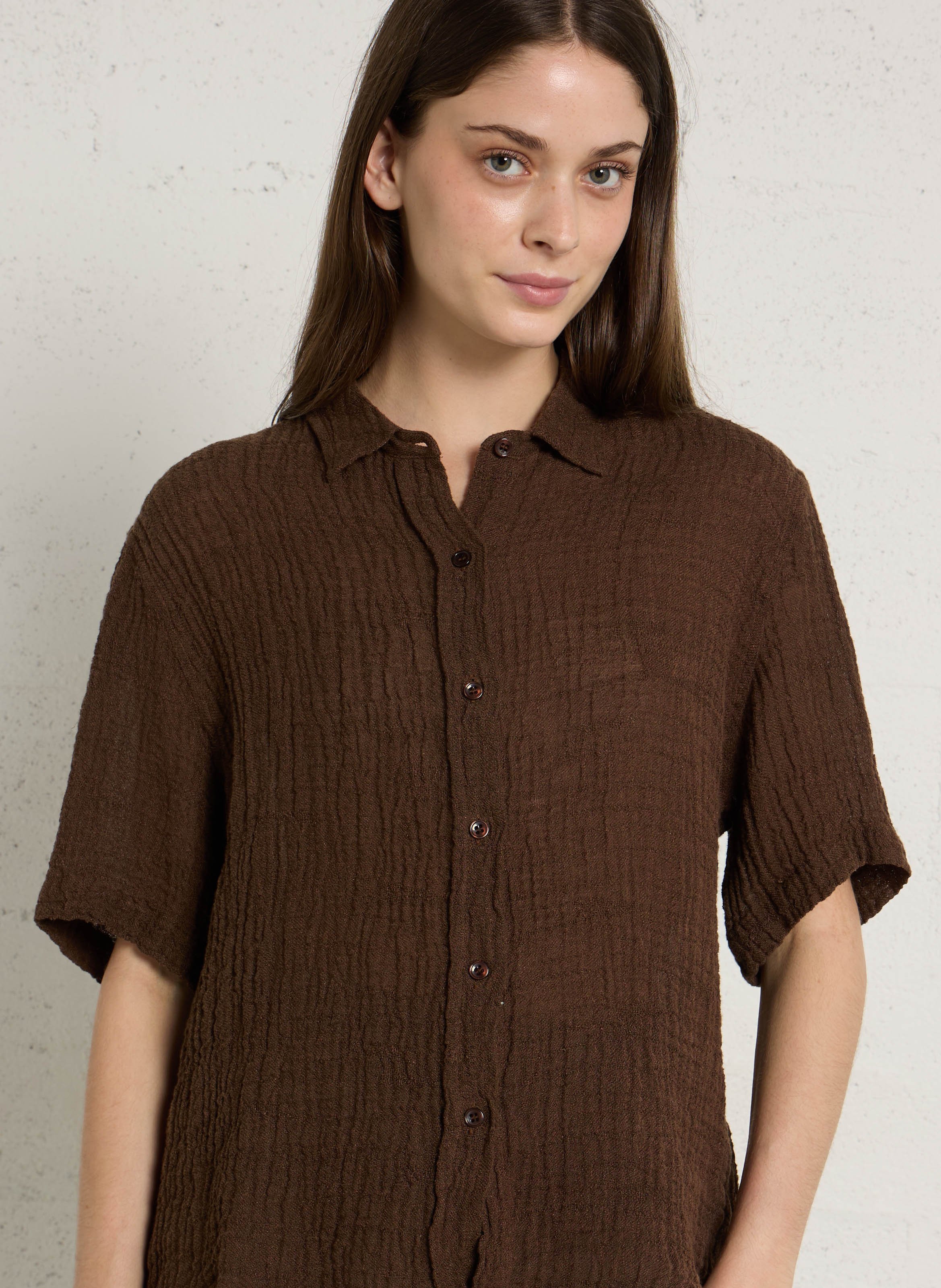 Textured straight linen blend shirt MASSCOB