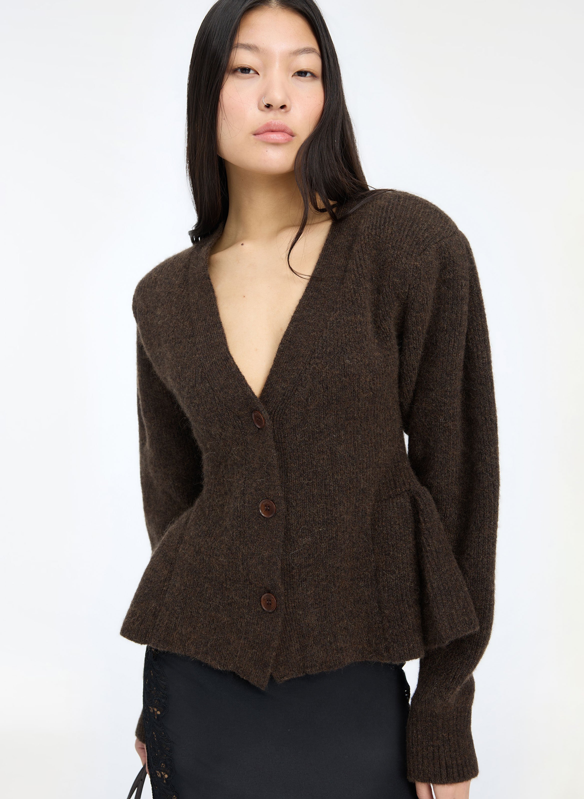Peplum Cardigan ROTATE Brown