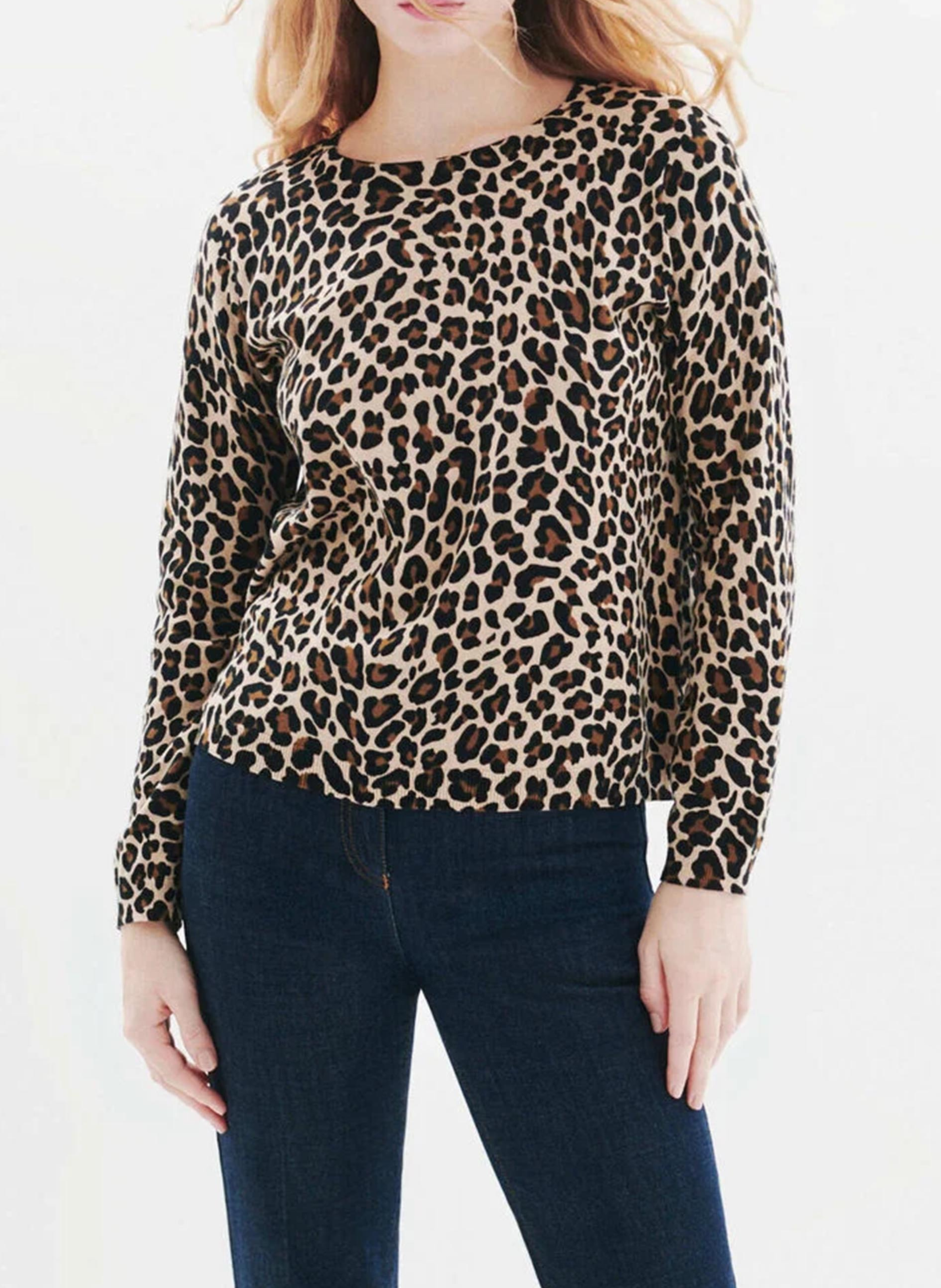 Rundhalsausschnitt-Pullover mit Leopardenmuster aus Baumwolle CAROLL Braun