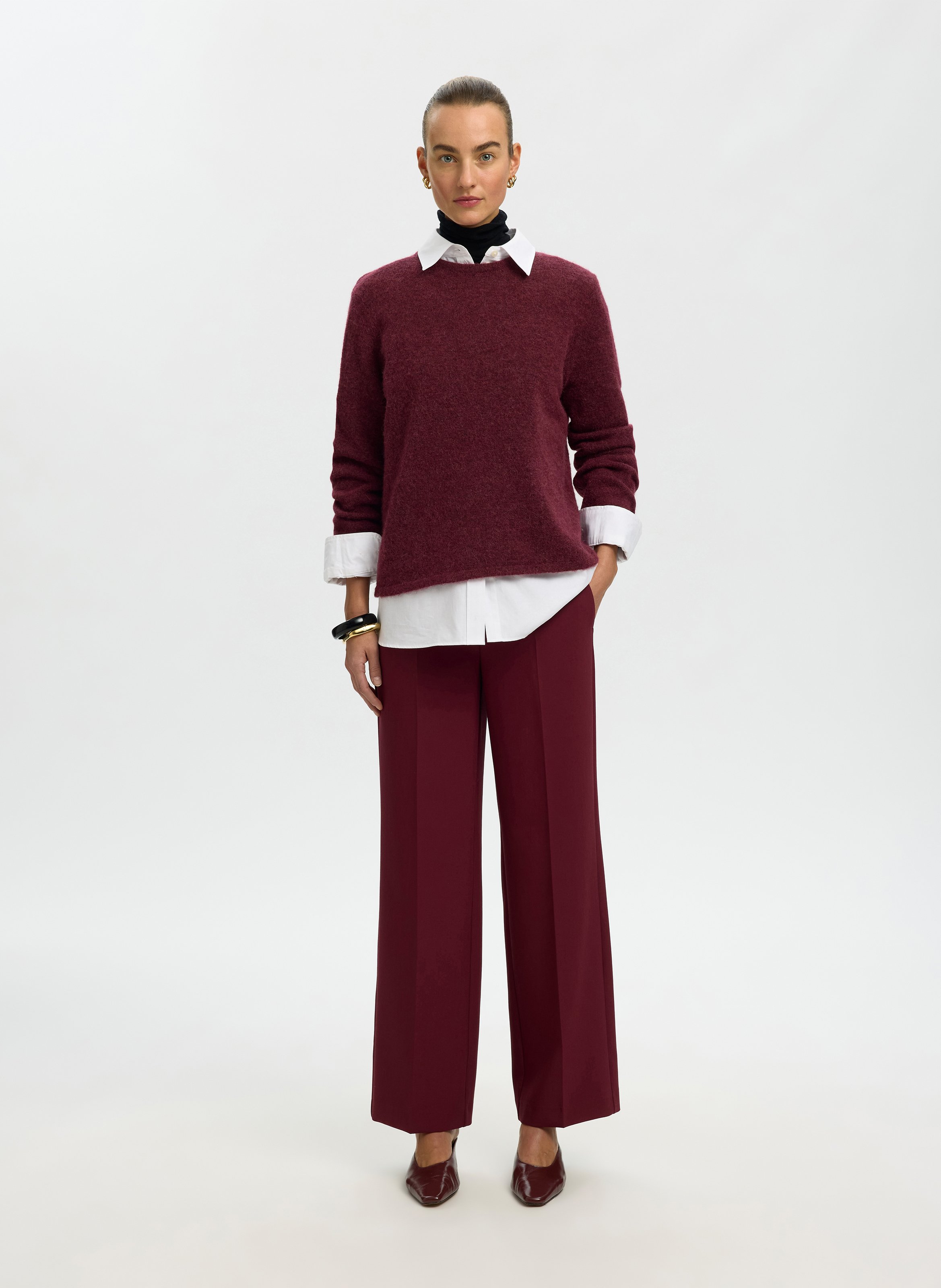 Oversize round-neck knit sweater SELECTED Plums