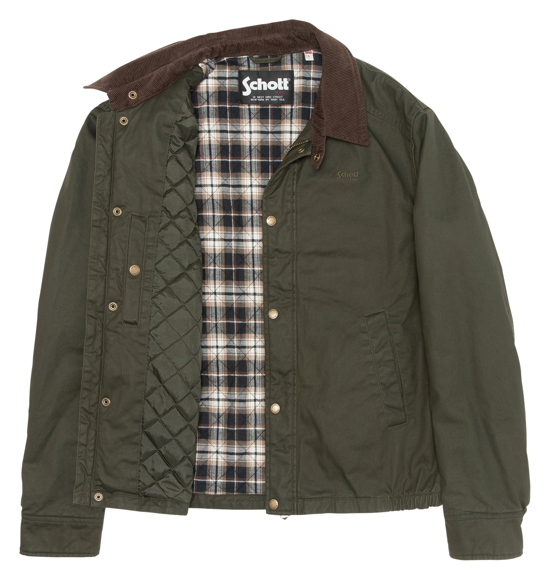 Veste col classique en coton SCHOTT Khaki
