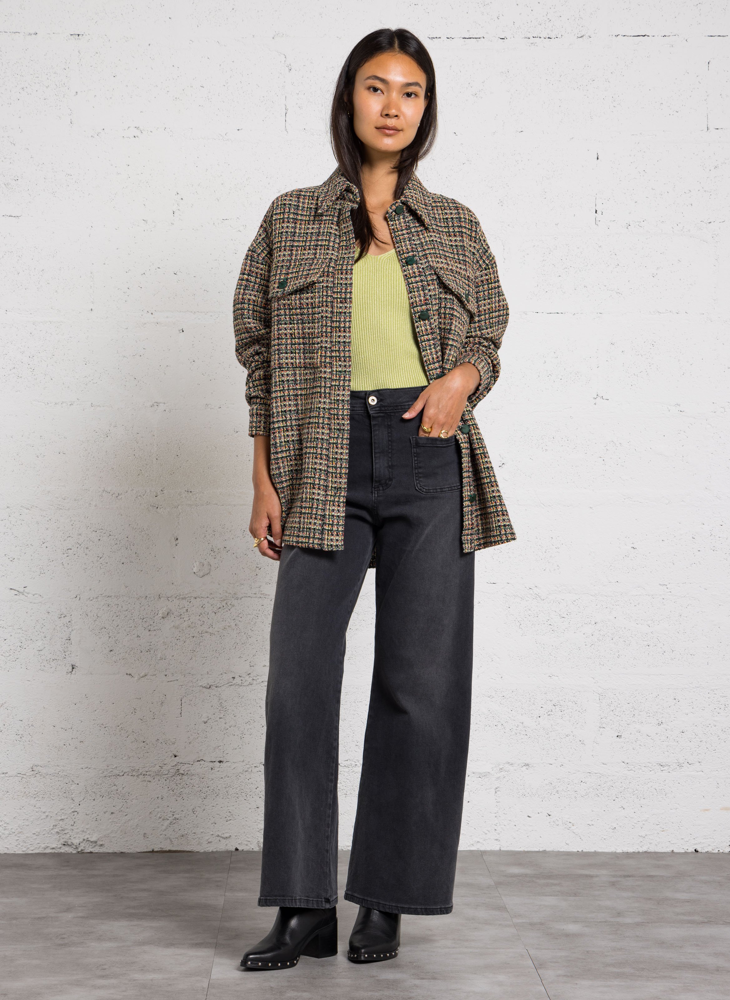 Chemise oversize en tweed de coton mélangé IMPERIAL Vert