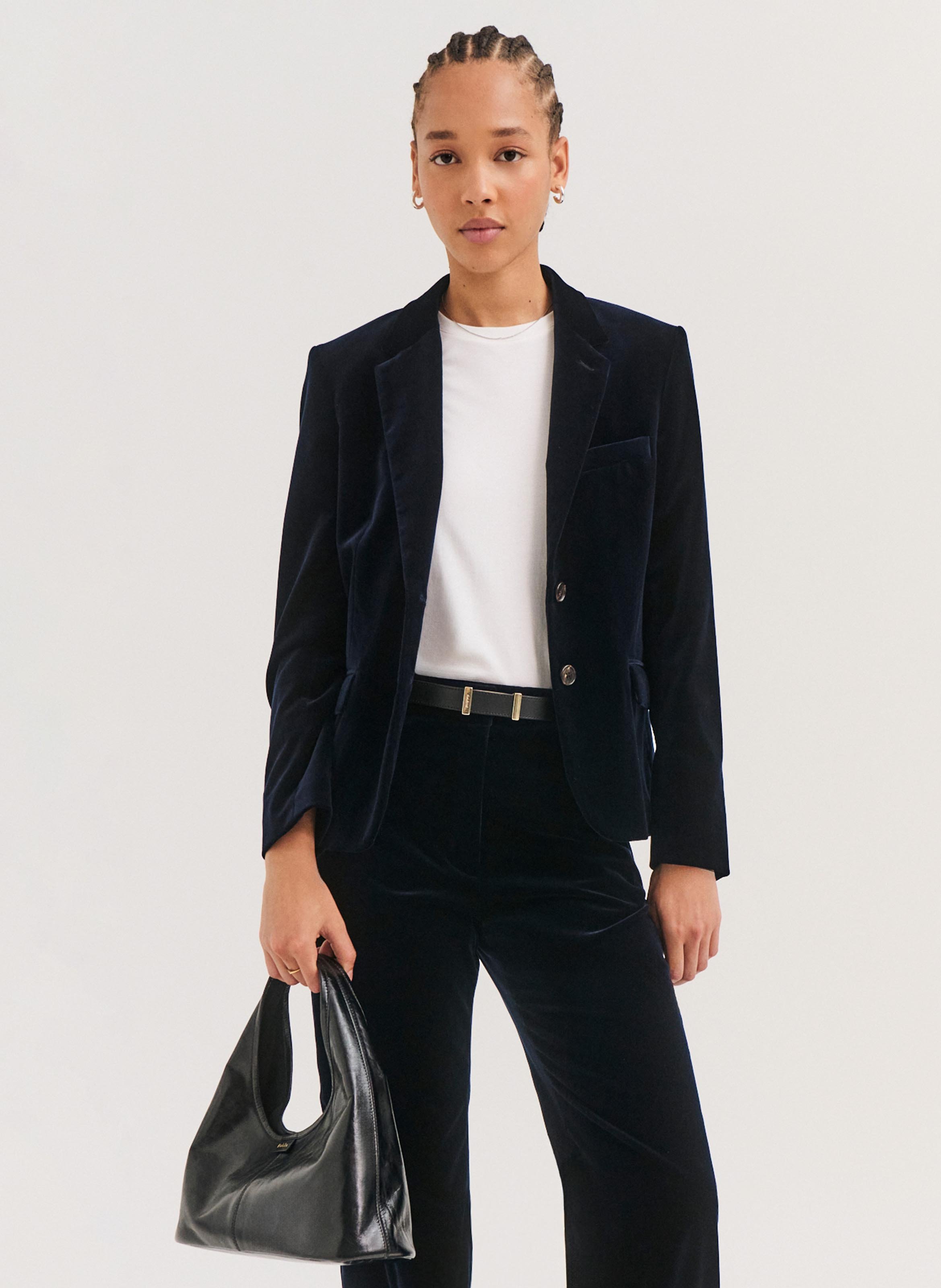 Blazer cintré en velours lisse de coton mélangé PABLO