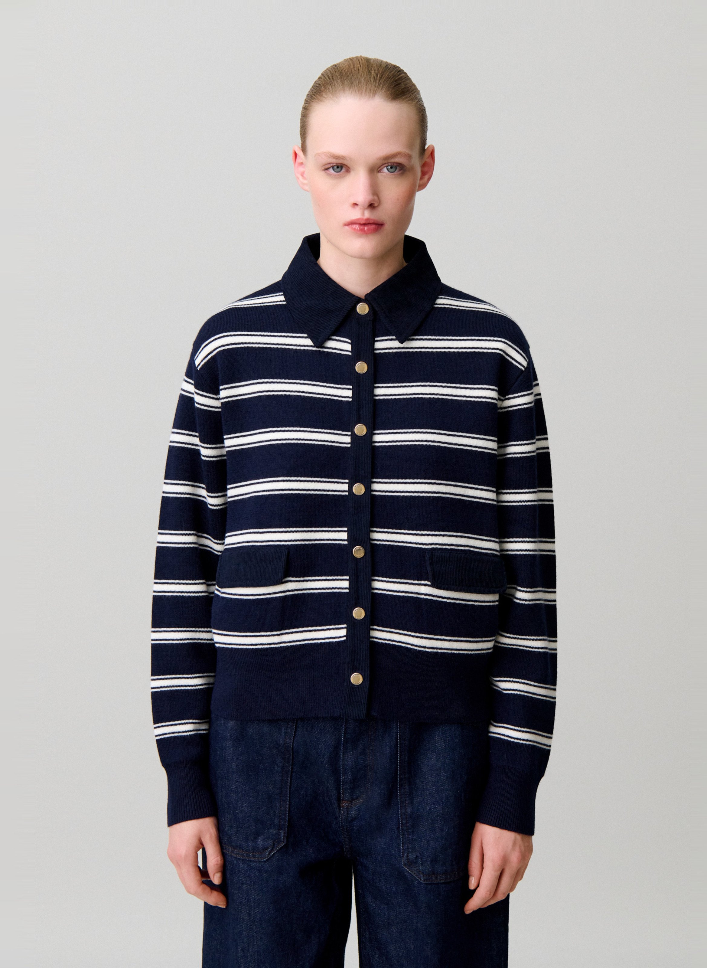 Cardigan col classique à rayures CLAUDIE PIERLOT Multicolore