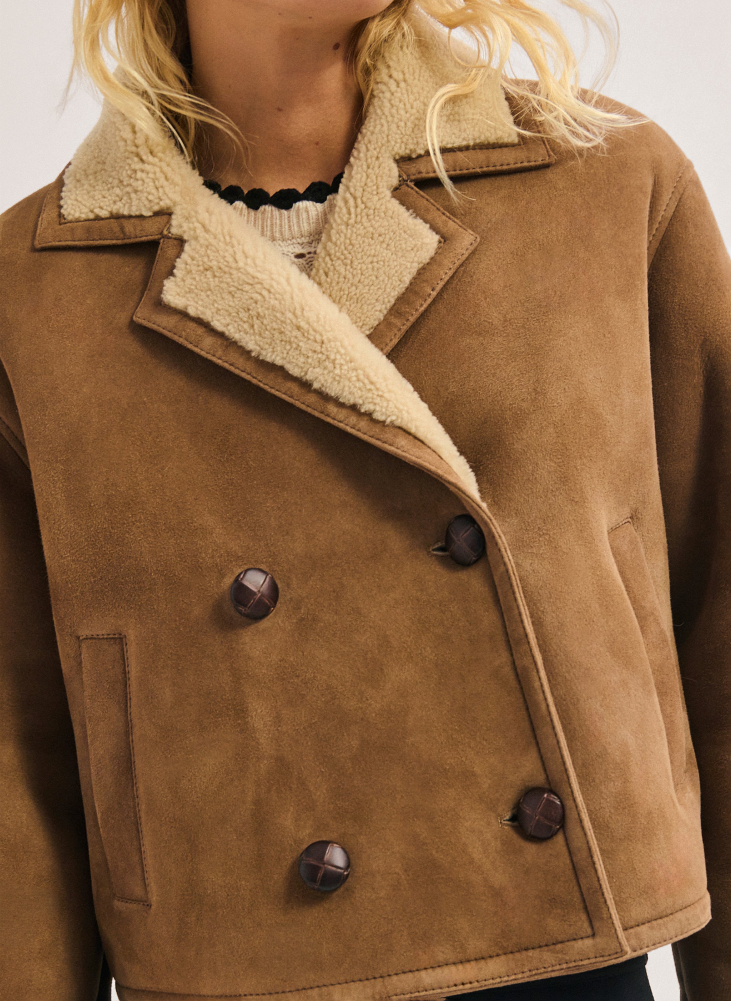 Manteau ample boutonné en cuir PABLO Marron