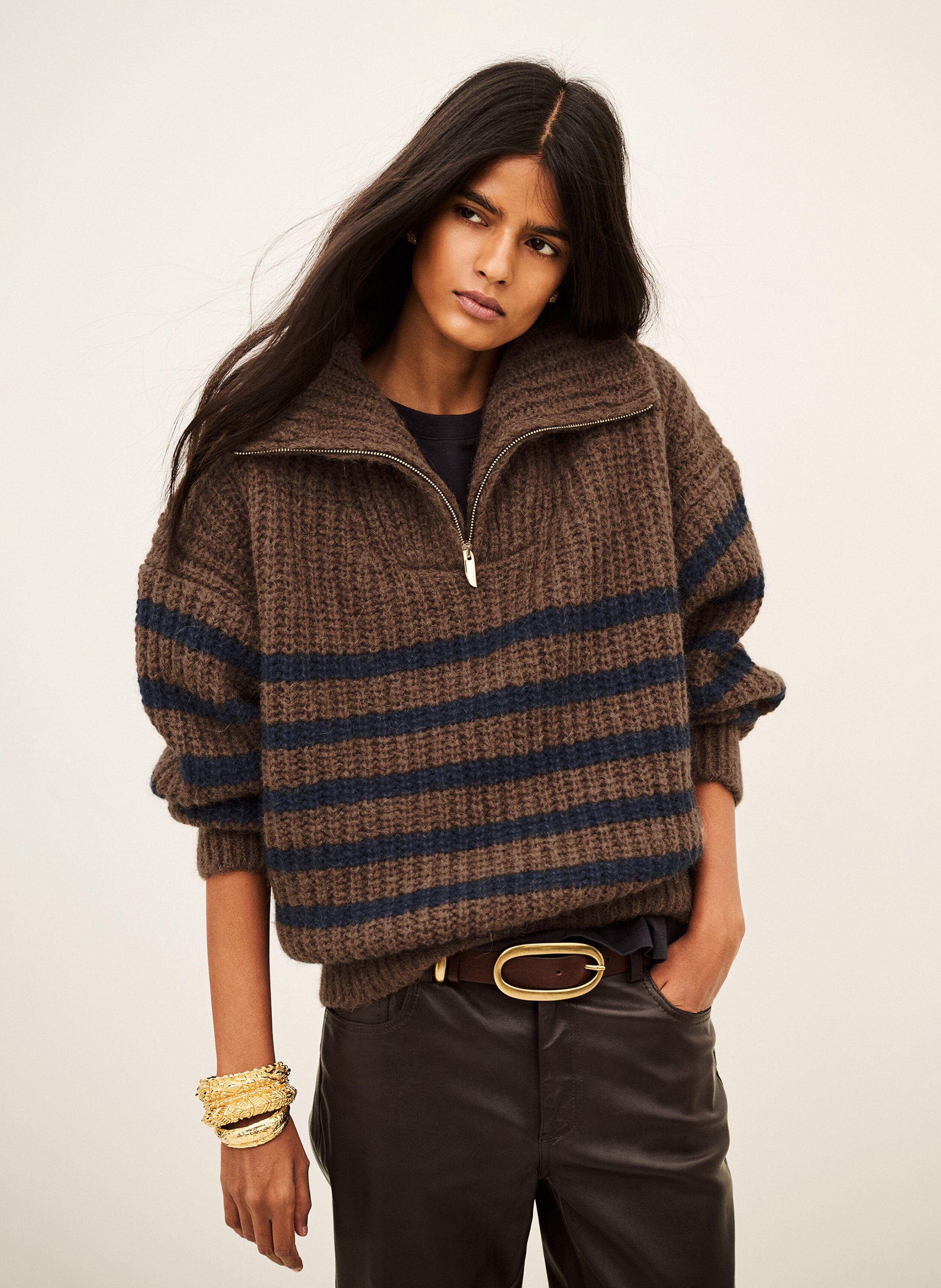 Pullover mit Zip-Kragen aus Woll-Mix BA&SH Mehrfarbig