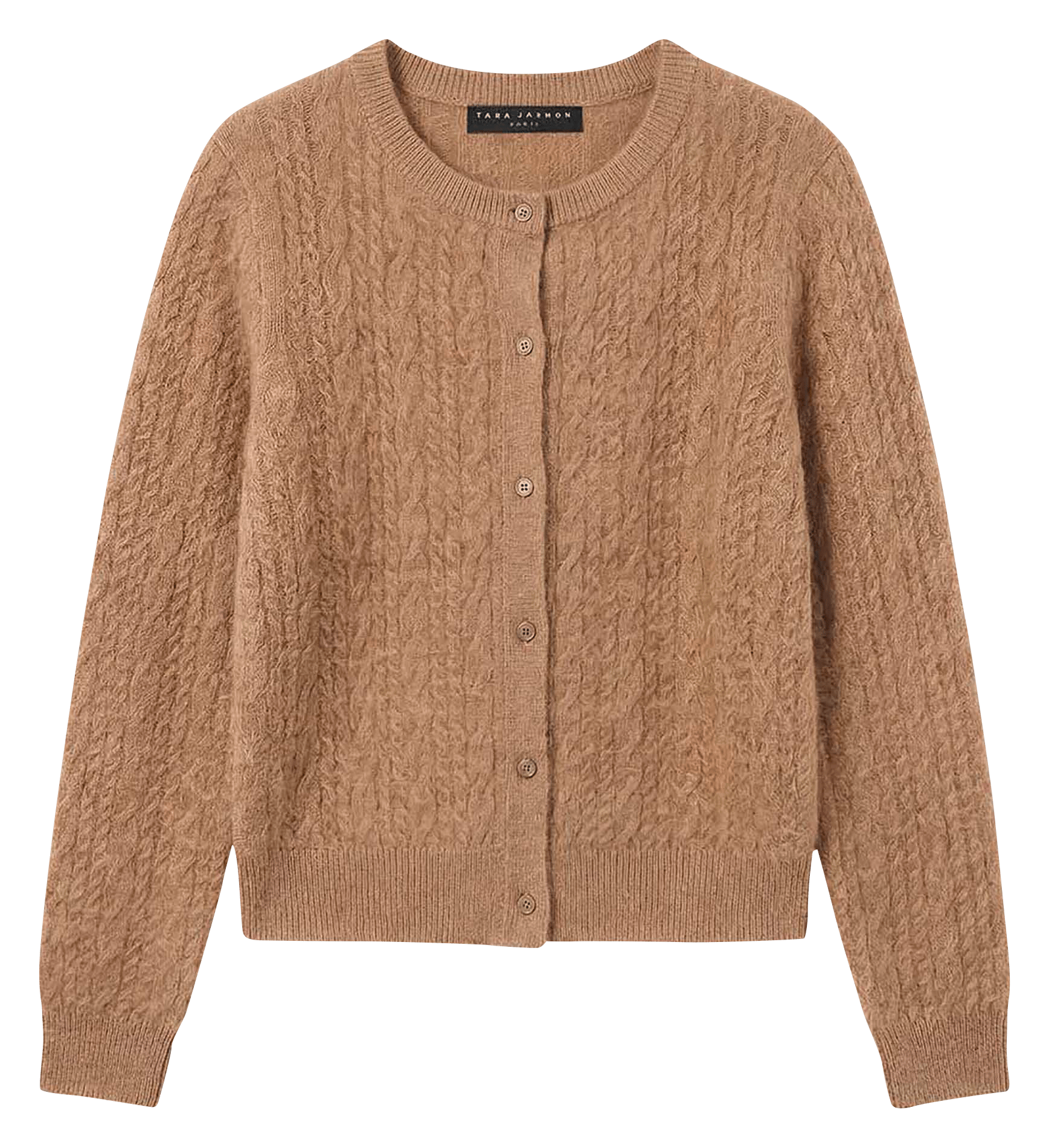Plain straight-fit crew-neck wool cardigan TARA JARMON Brown