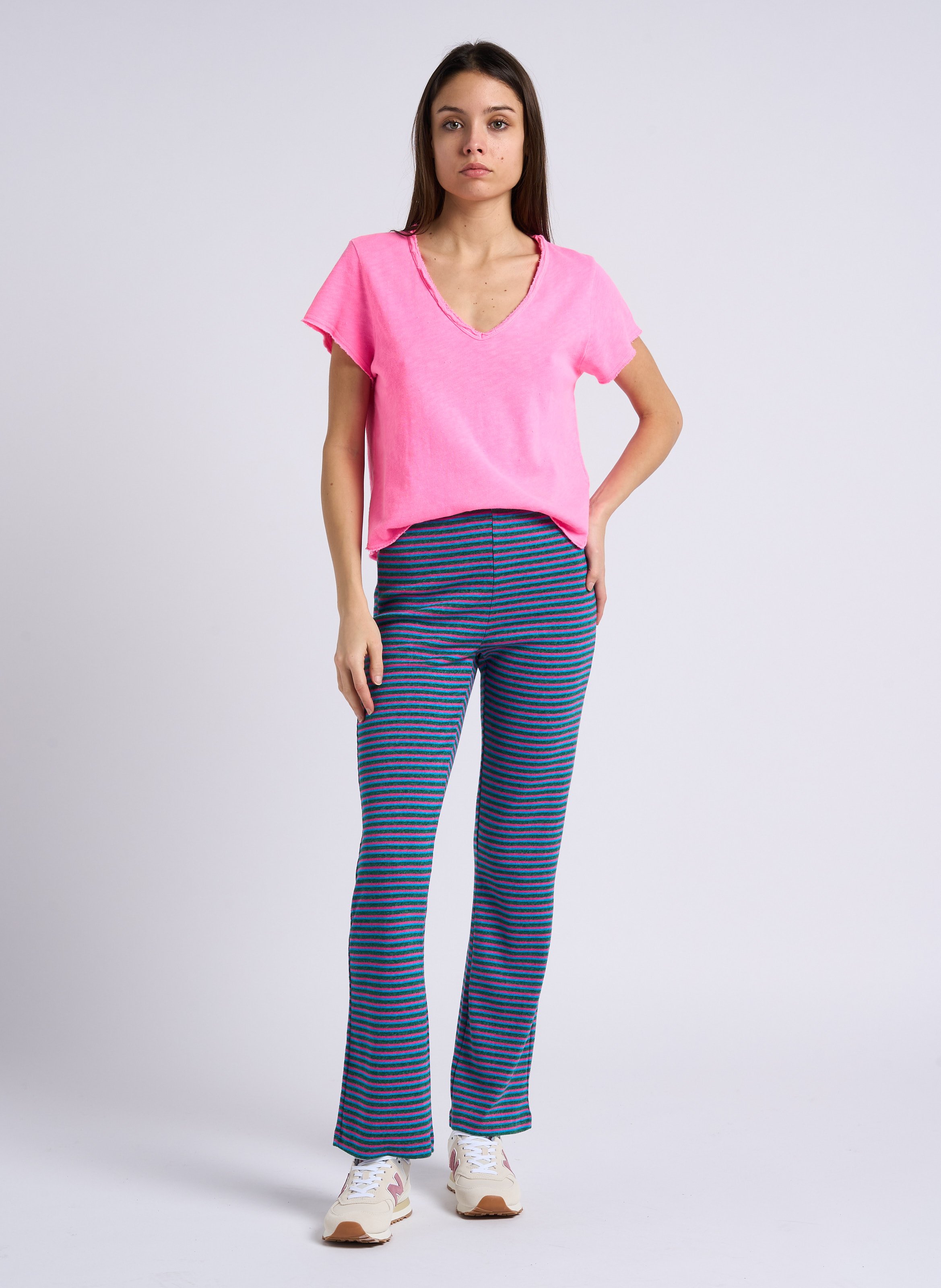 Tee-shirt droit col V en coton AMERICAN VINTAGE Rose