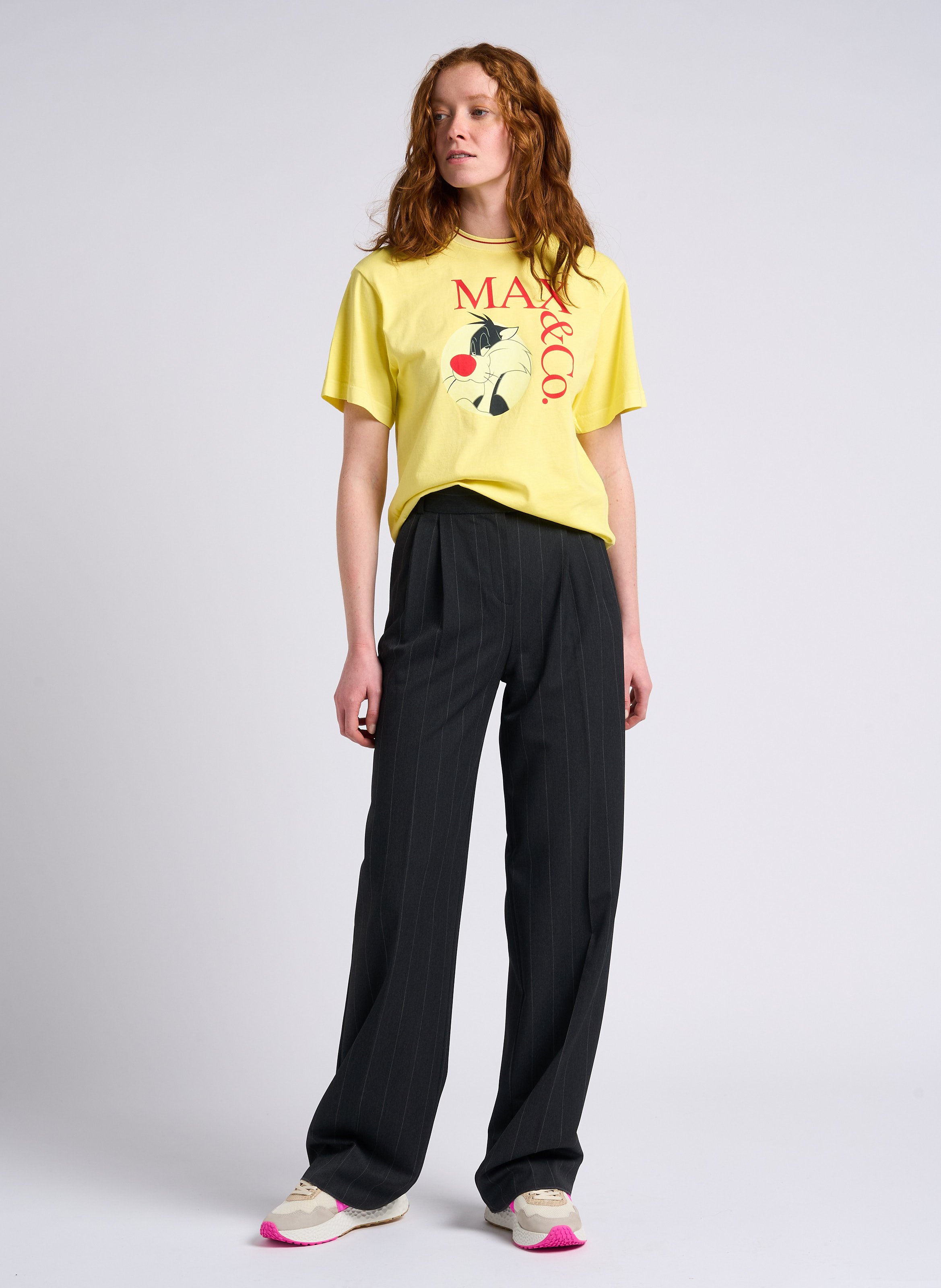 Tee-shirt col rond sérigraphié en coton MAX&amp;Co. Jaune