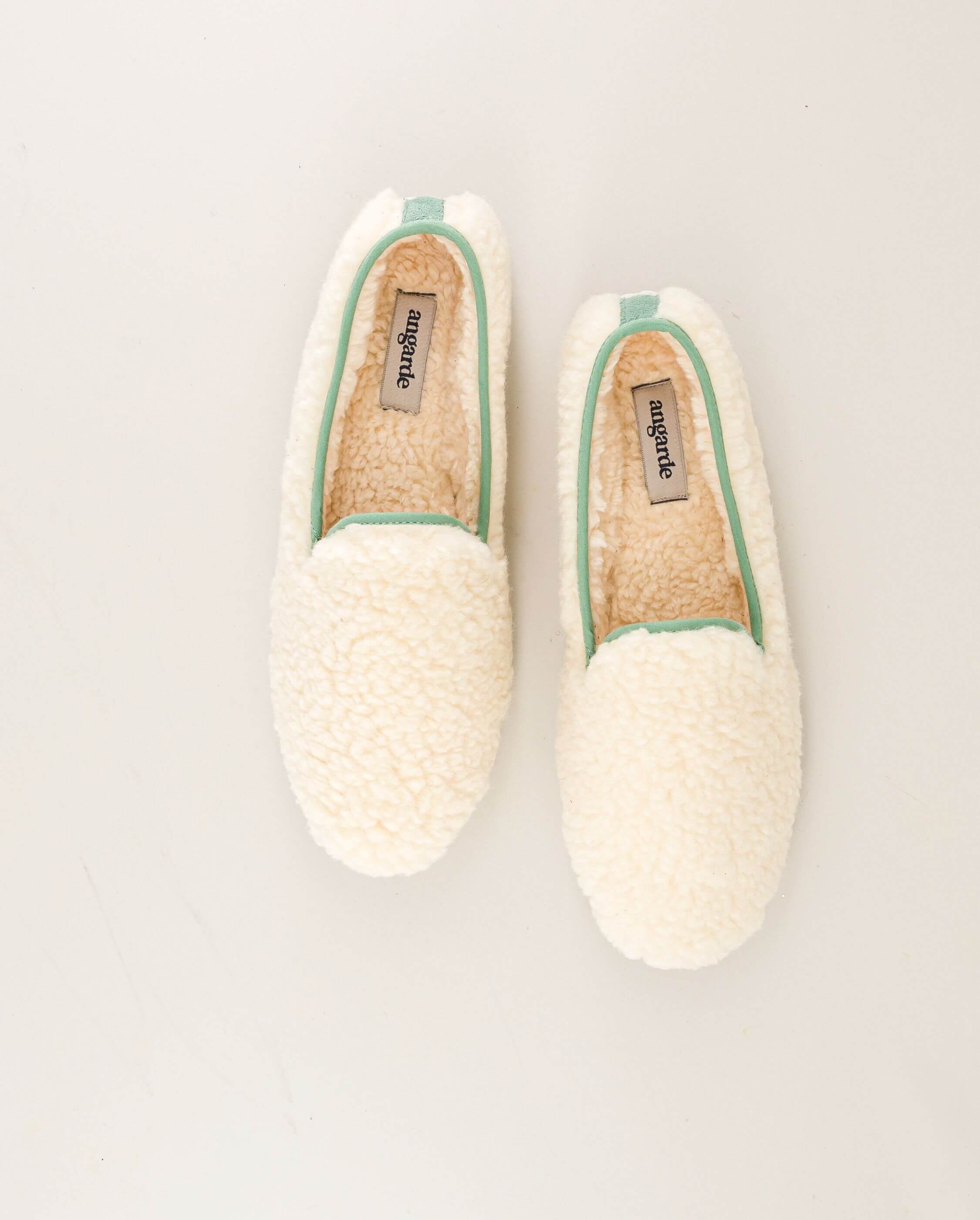 Chausson homme bouclette de laine, blanc sauge ANGARDE Blanc