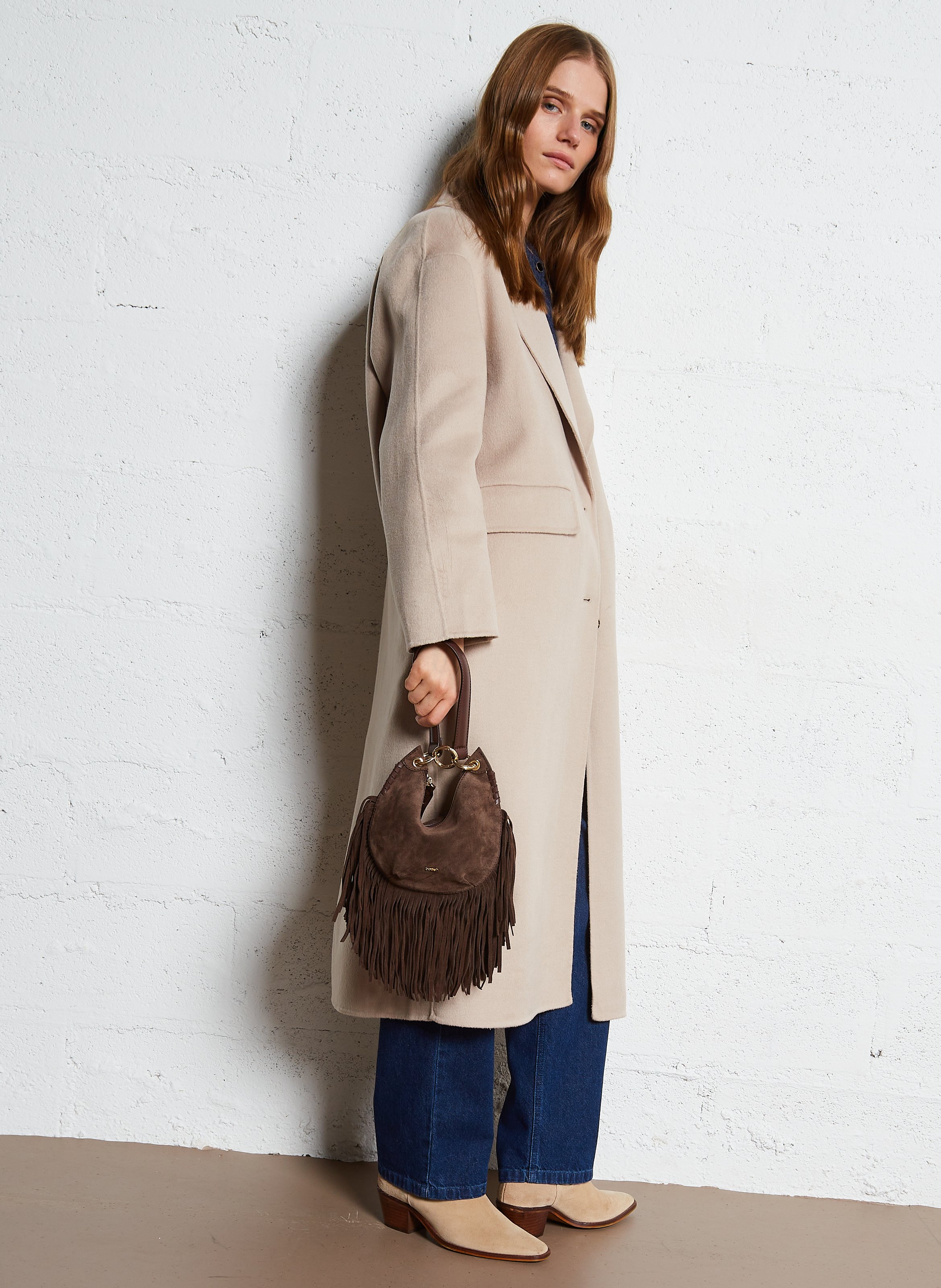 Sac à main en cuir velours BA&SH Marron