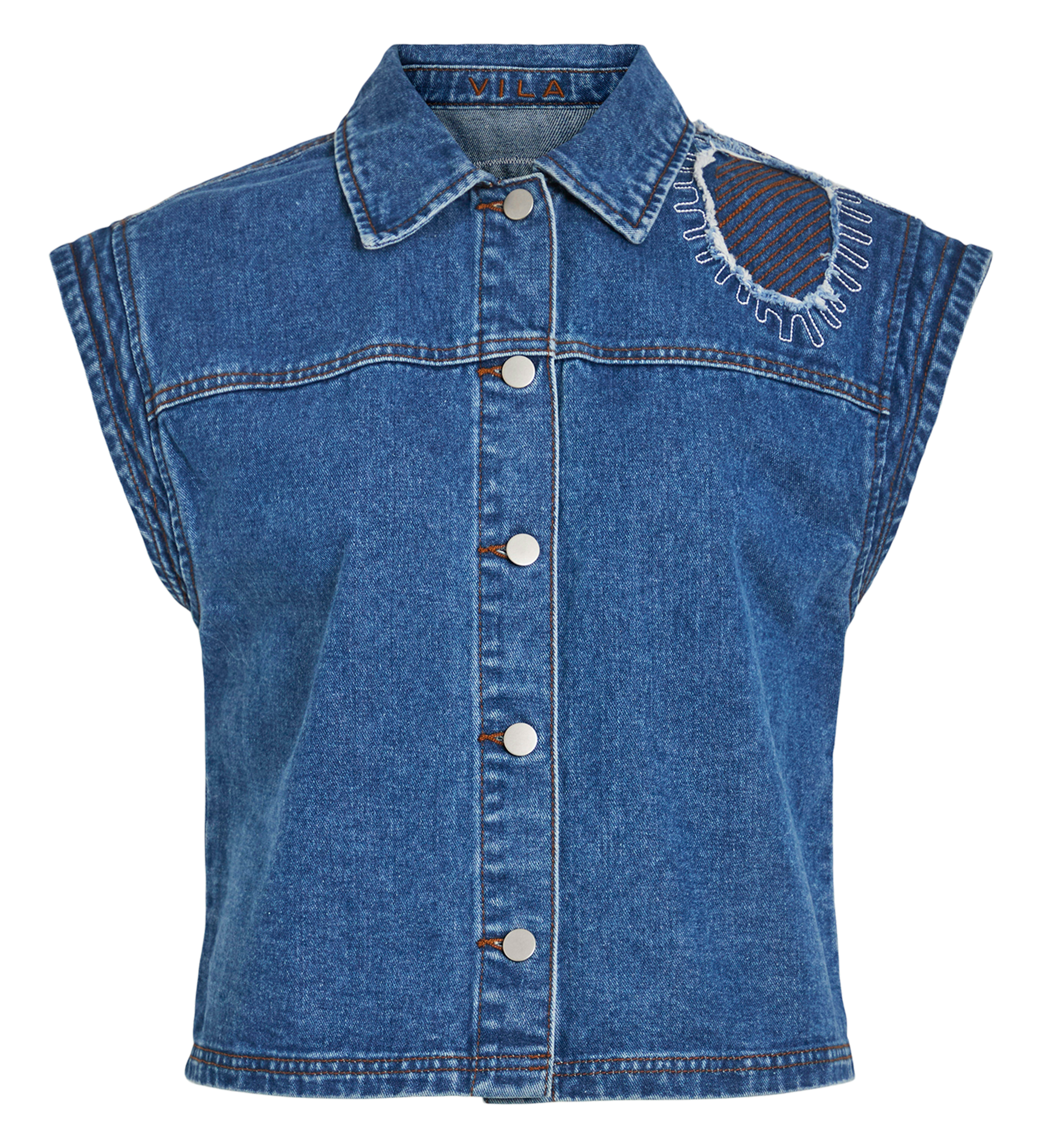 Veste en jean sans manches brodée VILA Bleu