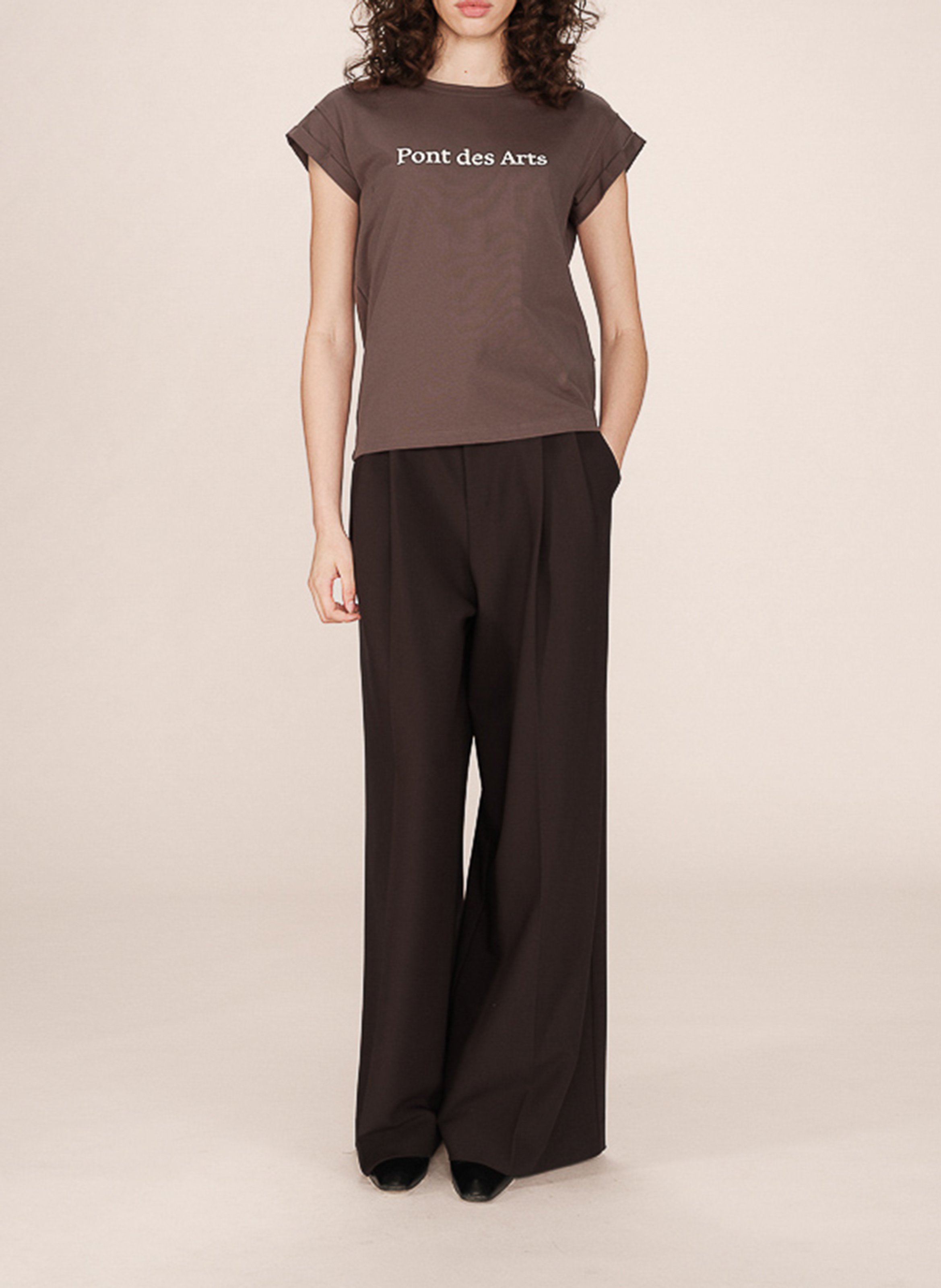 Tee-shirt col rond en coton GRACE ET MILA Marron