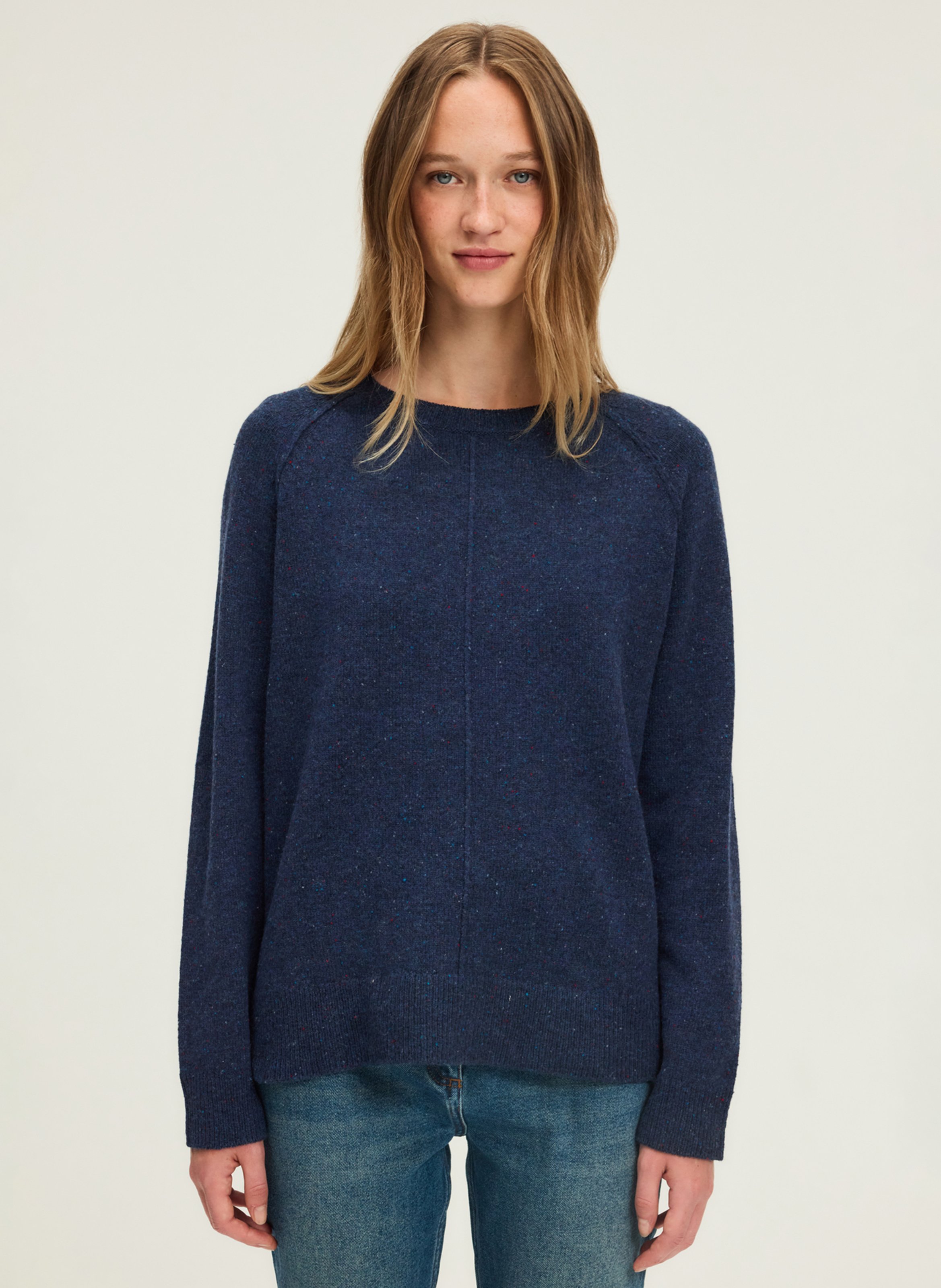 Straight round-neck wool sweater PABLO Blue