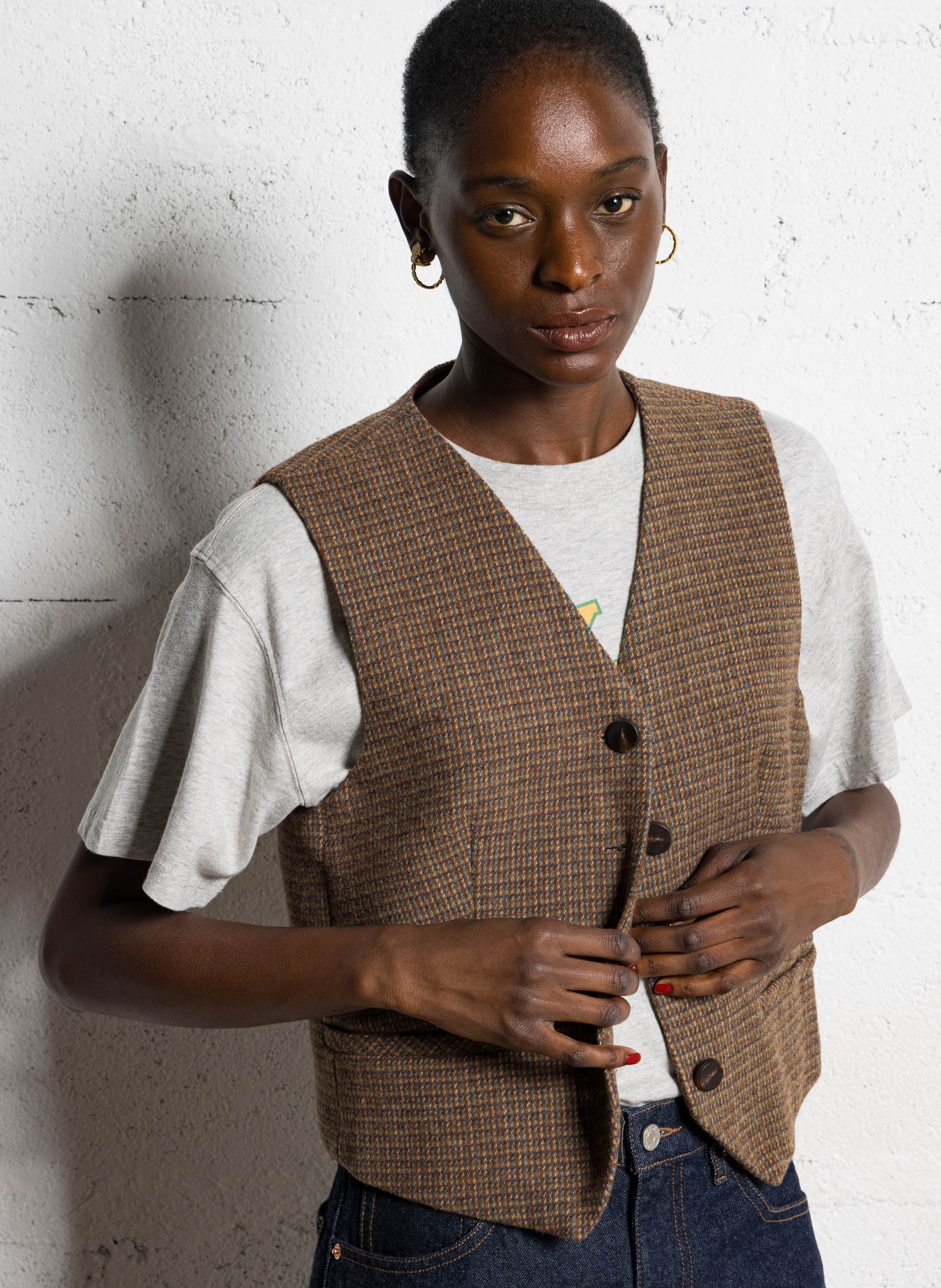 Gilet cintré imprimé SEE U SOON Marron