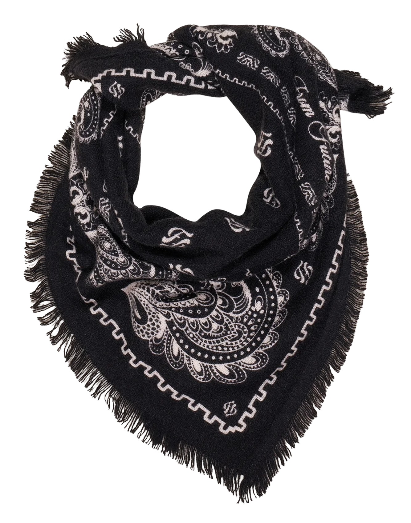 Printed cashmere floaty scarf FROM FUTURE Black