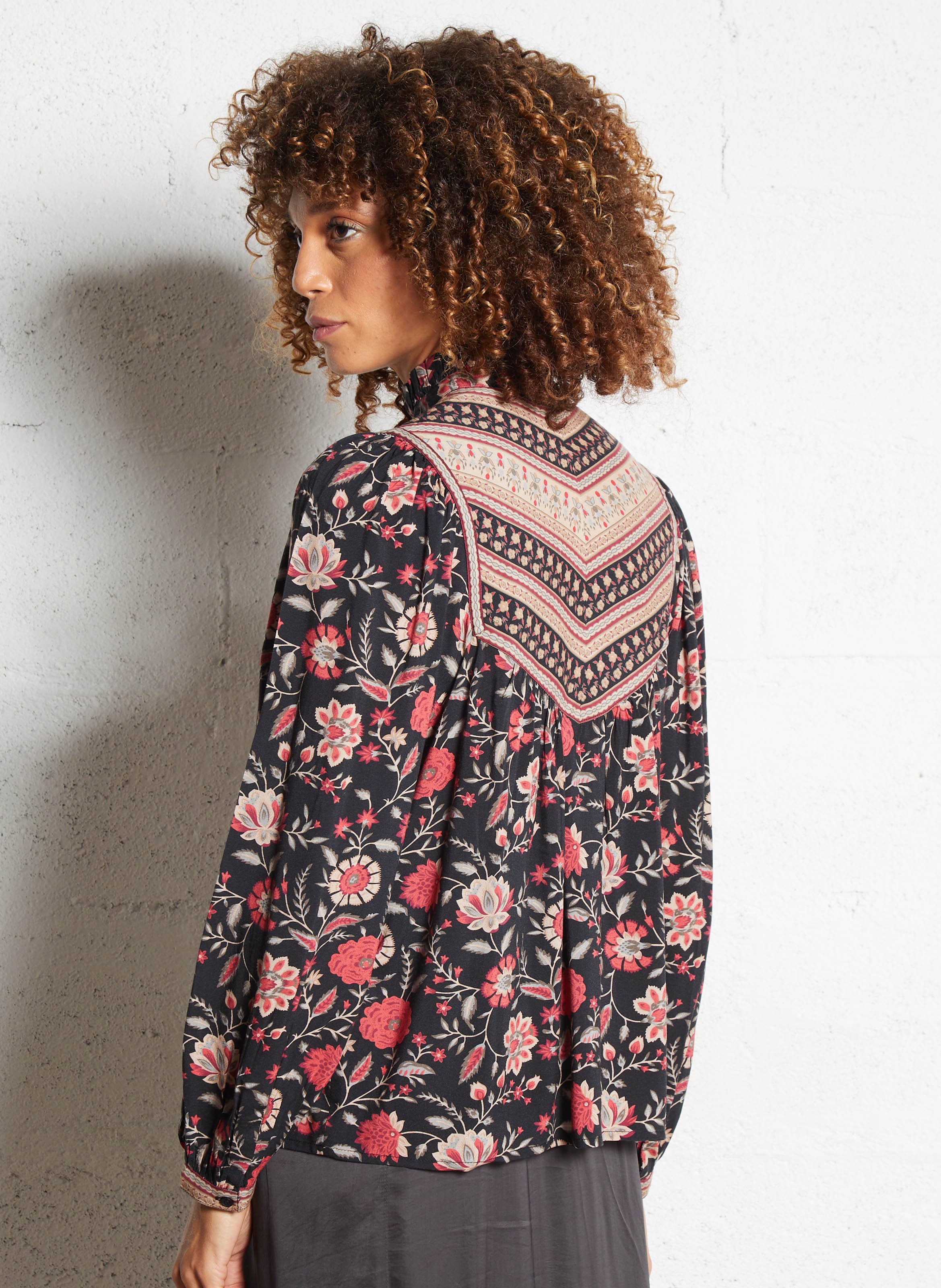 Printed Victorian collar blouse PETITE MENDIGOTE Black
