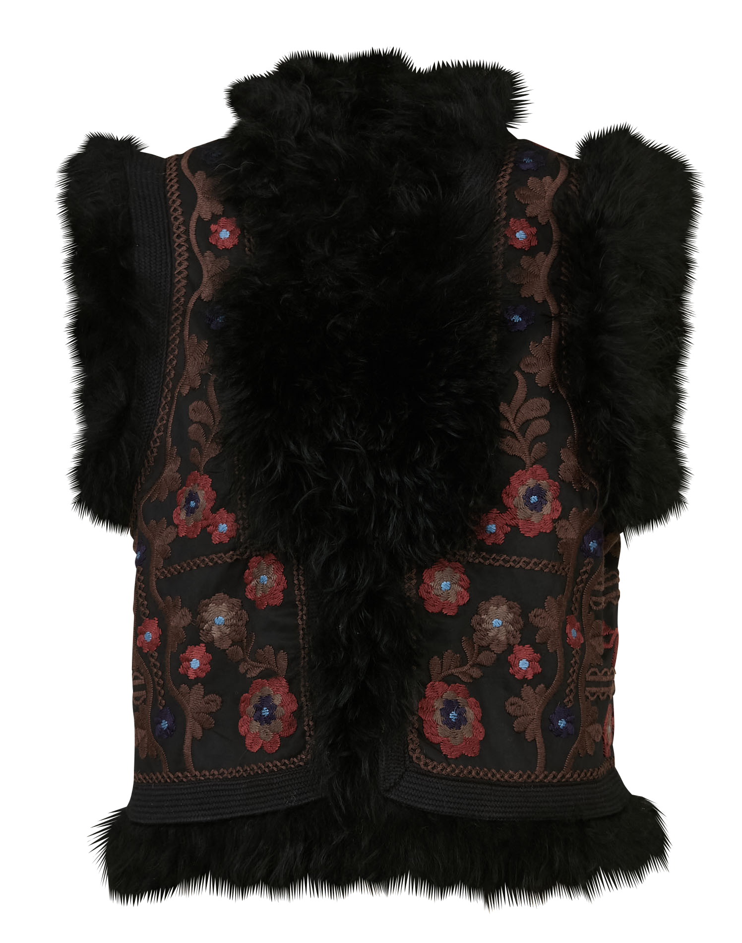 Ärmellose bestickte Wollmischweste ANTIK BATIK Schwarz