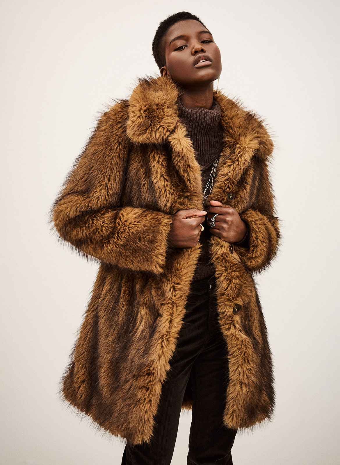 Rechte jas van imitatiebont BA&SH Beige