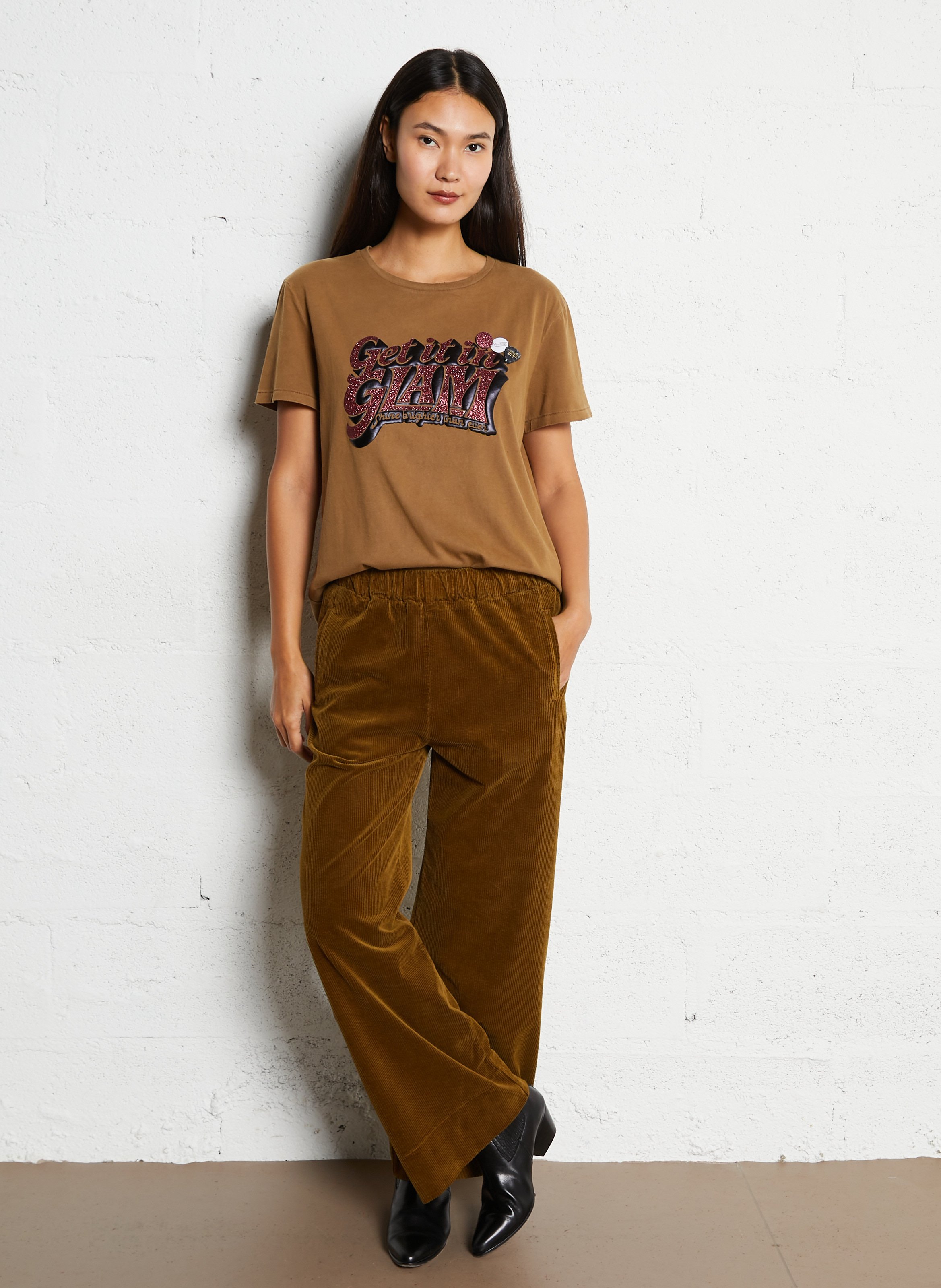 Tee-shirt droit col rond sérigraphié en coton NEWTONE Marron