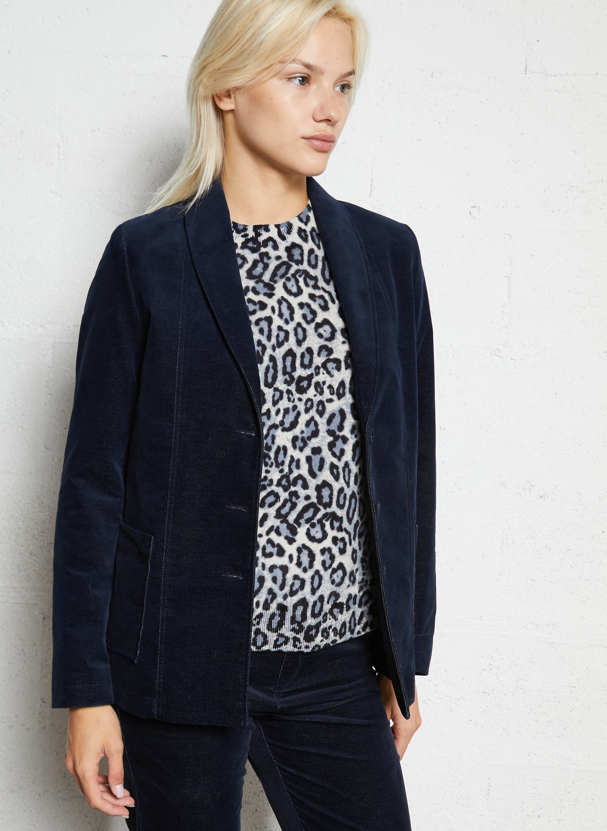 Veste tailleur droite en coton mélangé I CODE Bleu