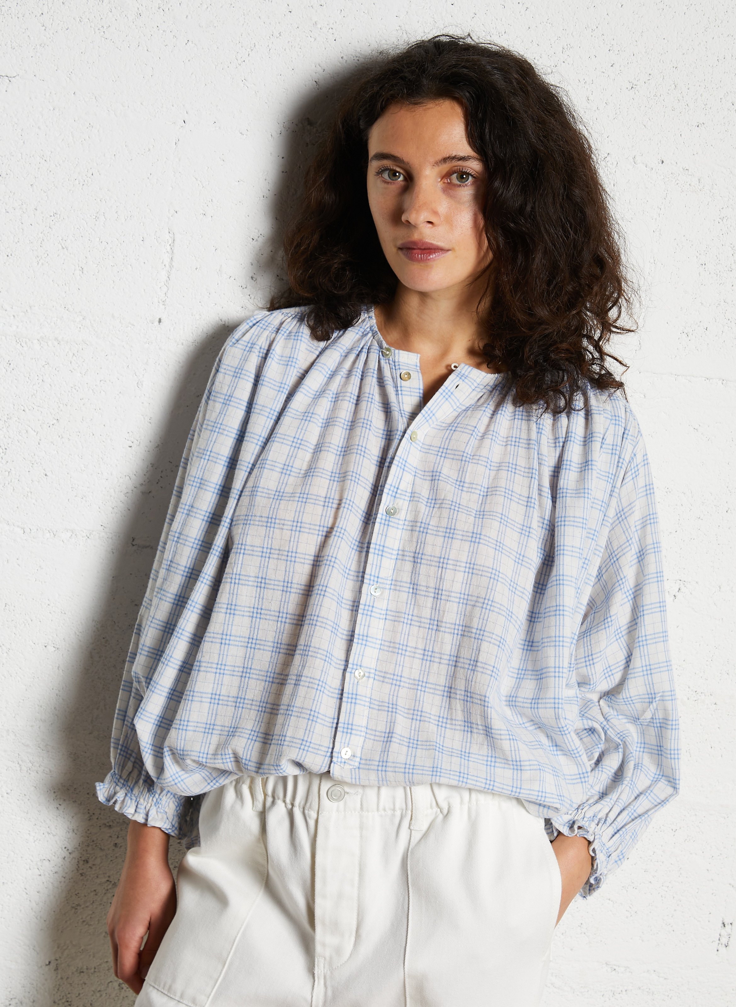 Weite Baumwollbluse mit Rundhalsausschnitt JC SOPHIE Blau