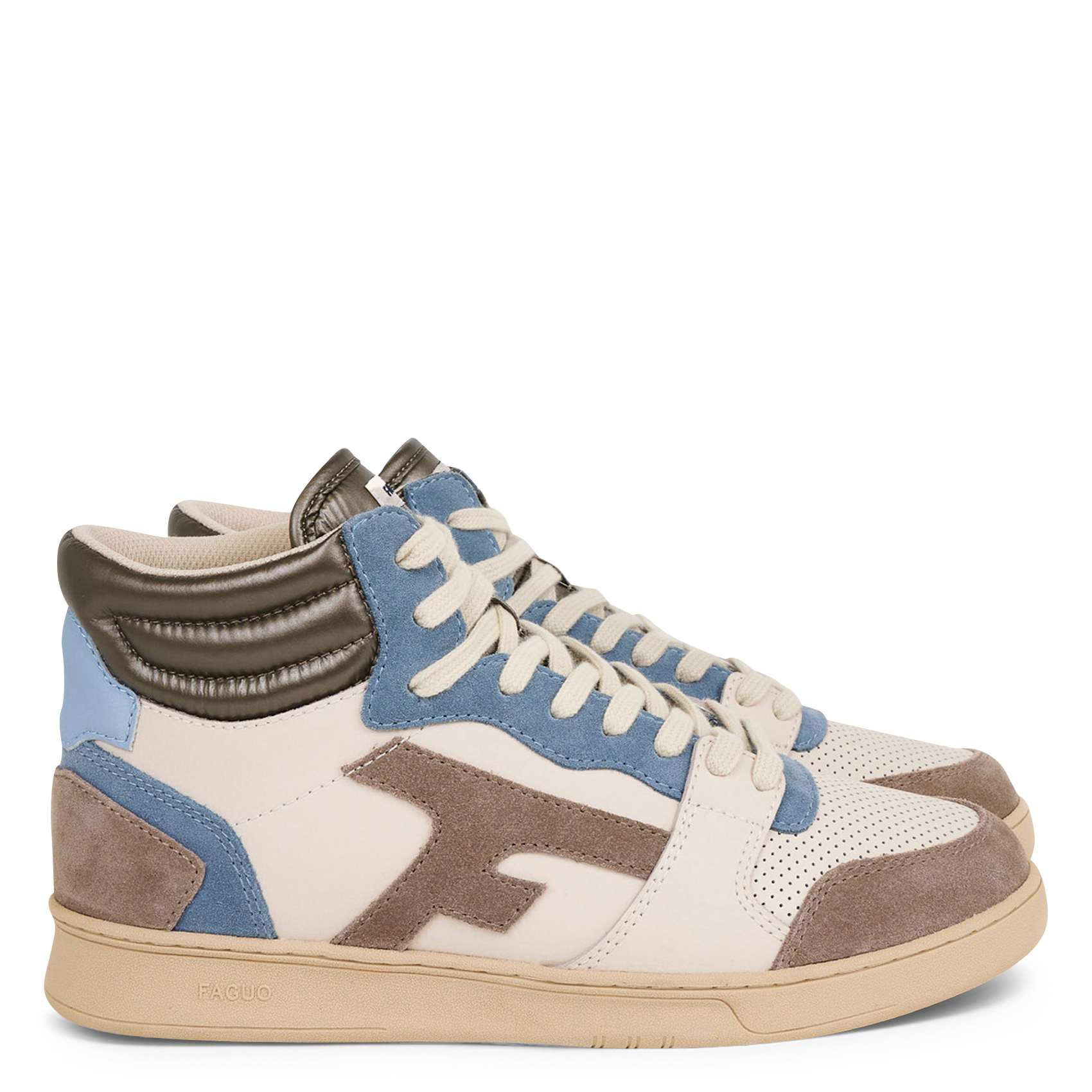 Hohe Sneaker aus Leder-Mix FAGUO Beige