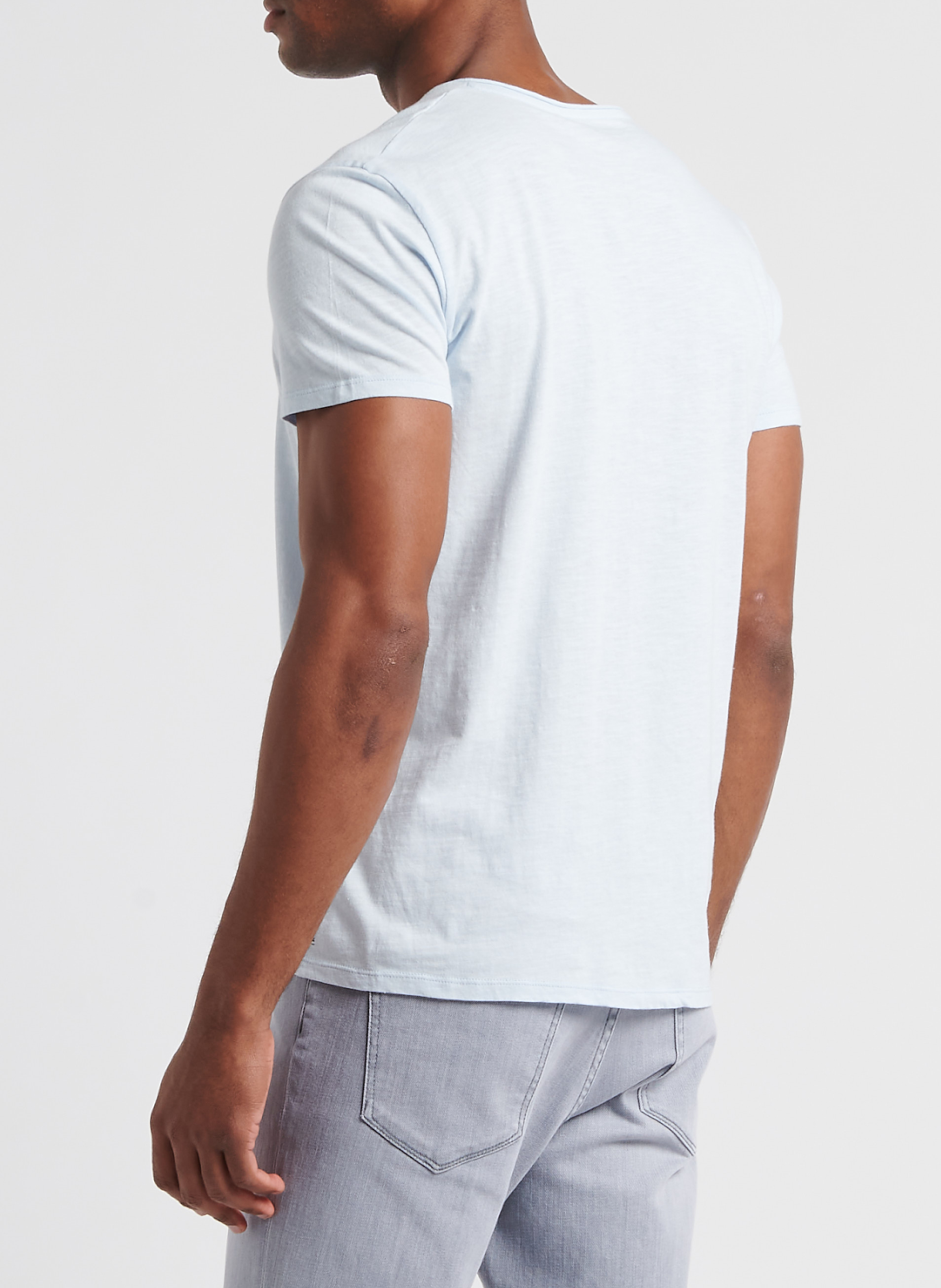 Tee-shirt col V en coton bio flammé IKKS Bleu