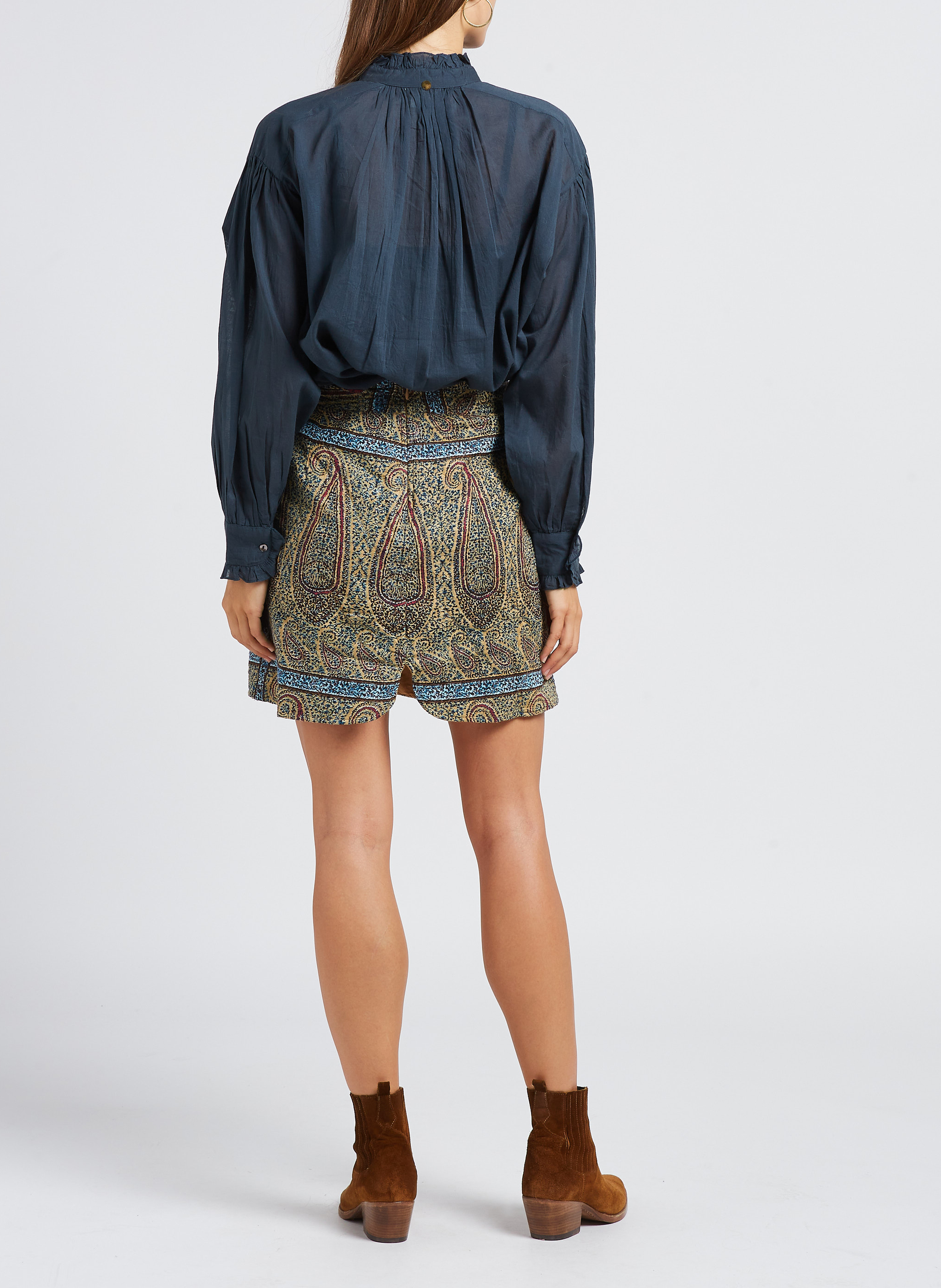 Korte, rechte, katoenen rok met print ANTIK BATIK Beige